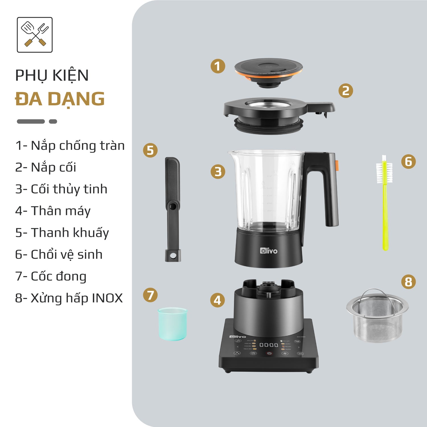 Máy Xay Nấu Đa Năng OLIVO X24 PRO - Đa Chức Năng - Chống Trào Tuyệt Đối - Mâm Nhiệt Gốm Chống Dính