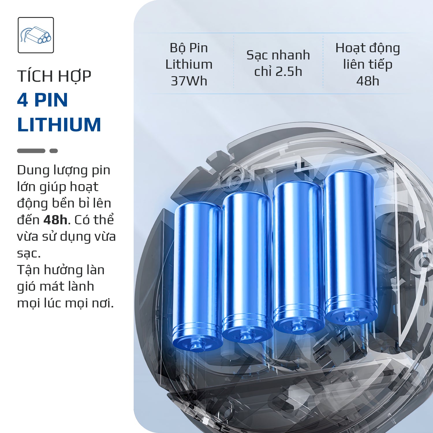 Quạt Tuần Hoàn Không Khí – Quạt Không Dây OLIVO WF1 – Chạy Êm, Sạc Nhanh 2.5 Giờ, Hoạt Động Bền Bỉ 48h – Gấp Gọn Dễ Dàng