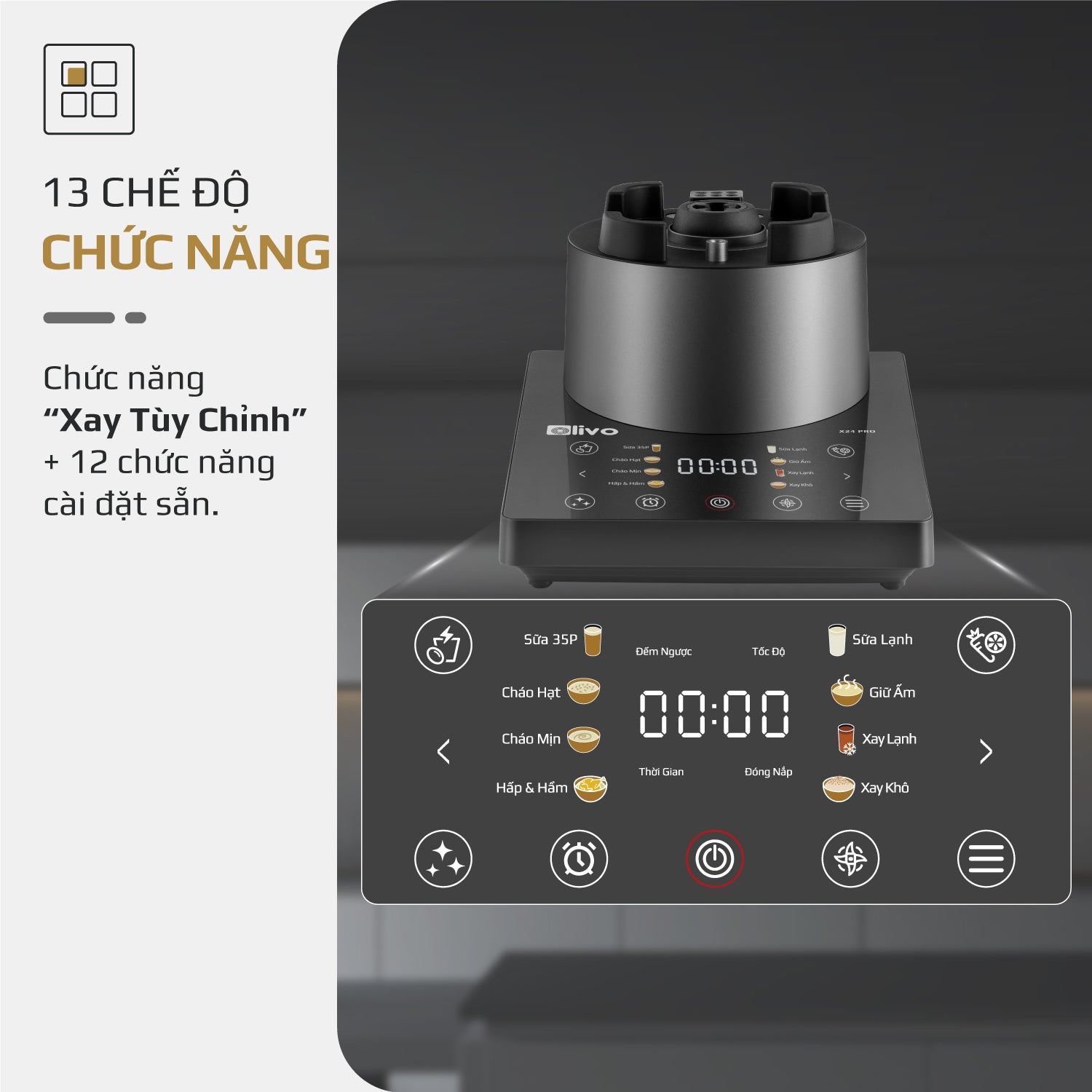 Máy Xay Nấu Đa Năng OLIVO X24 PRO - Đa Chức Năng - Chống Trào Tuyệt Đối - Mâm Nhiệt Gốm Chống Dính