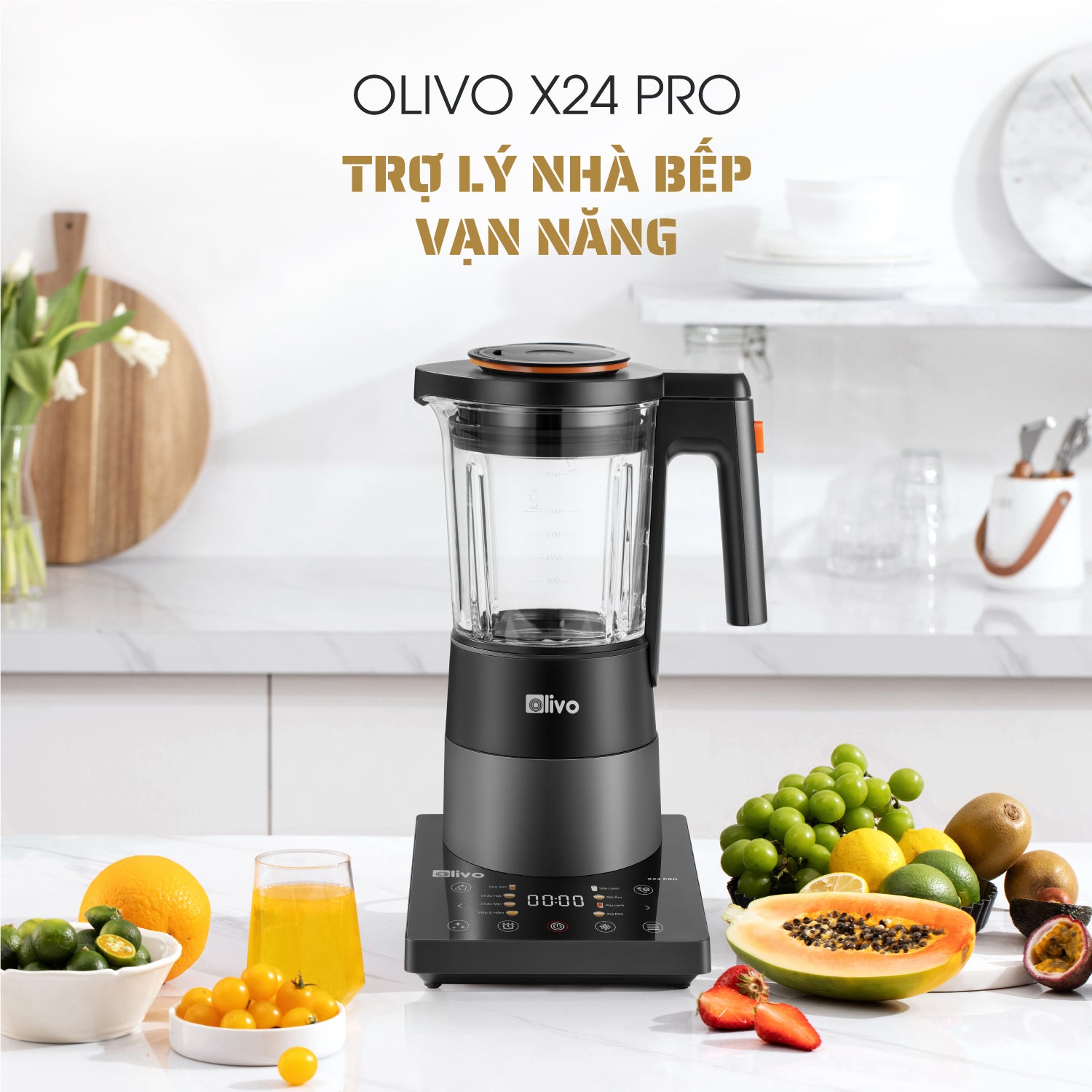 Máy Xay Nấu Đa Năng OLIVO X24 PRO - Đa Chức Năng - Chống Trào Tuyệt Đối - Mâm Nhiệt Gốm Chống Dính