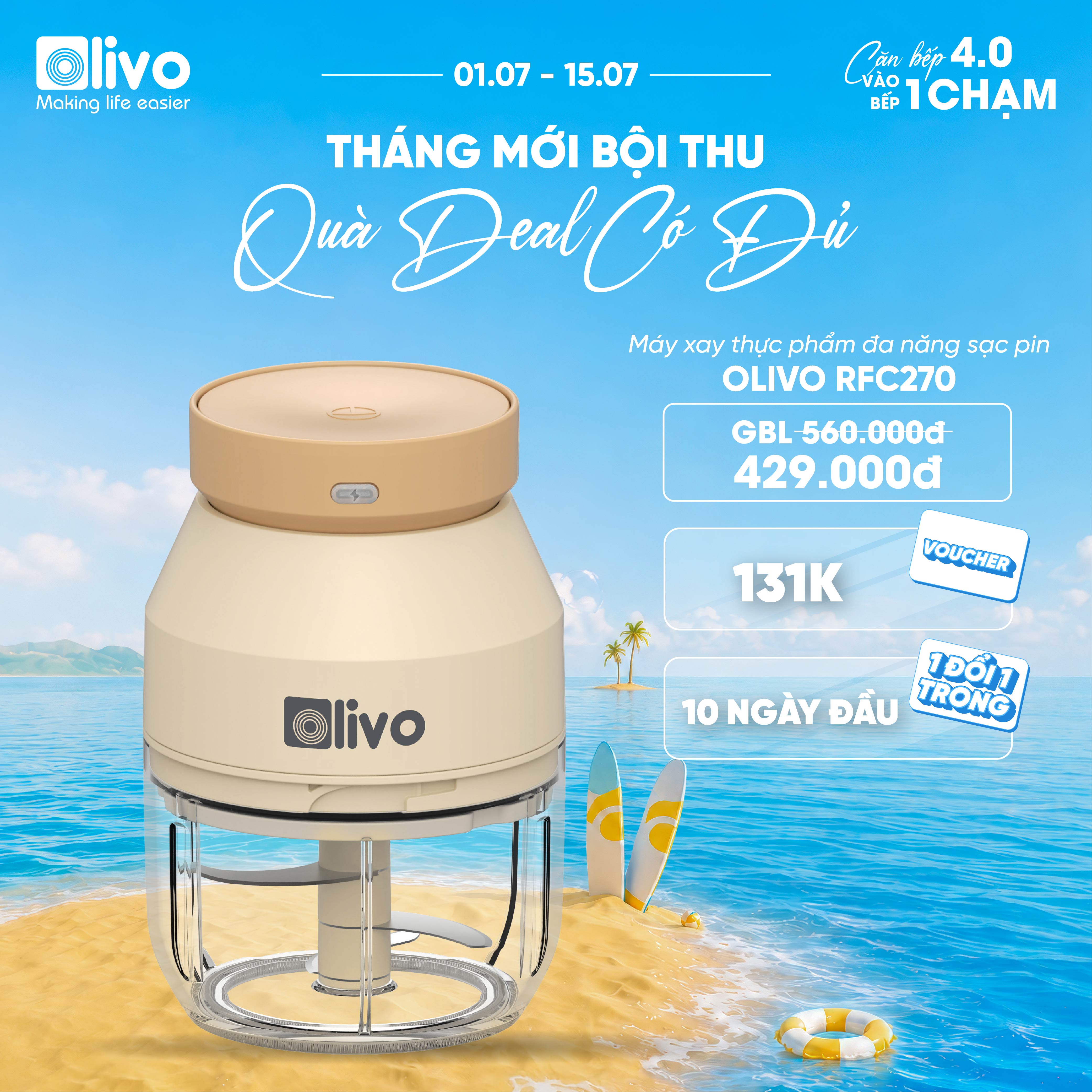 Máy Xay Thực Phẩm Đa Năng Sạc Pin OLIVO RFC270 – Xay Tỏi Ớt, Xay Thịt, Xay Hạt Tiện Lợi – Pin Sạc Bền Bỉ – Dung Tích 270ML – Dễ Dàng Vệ Sinh