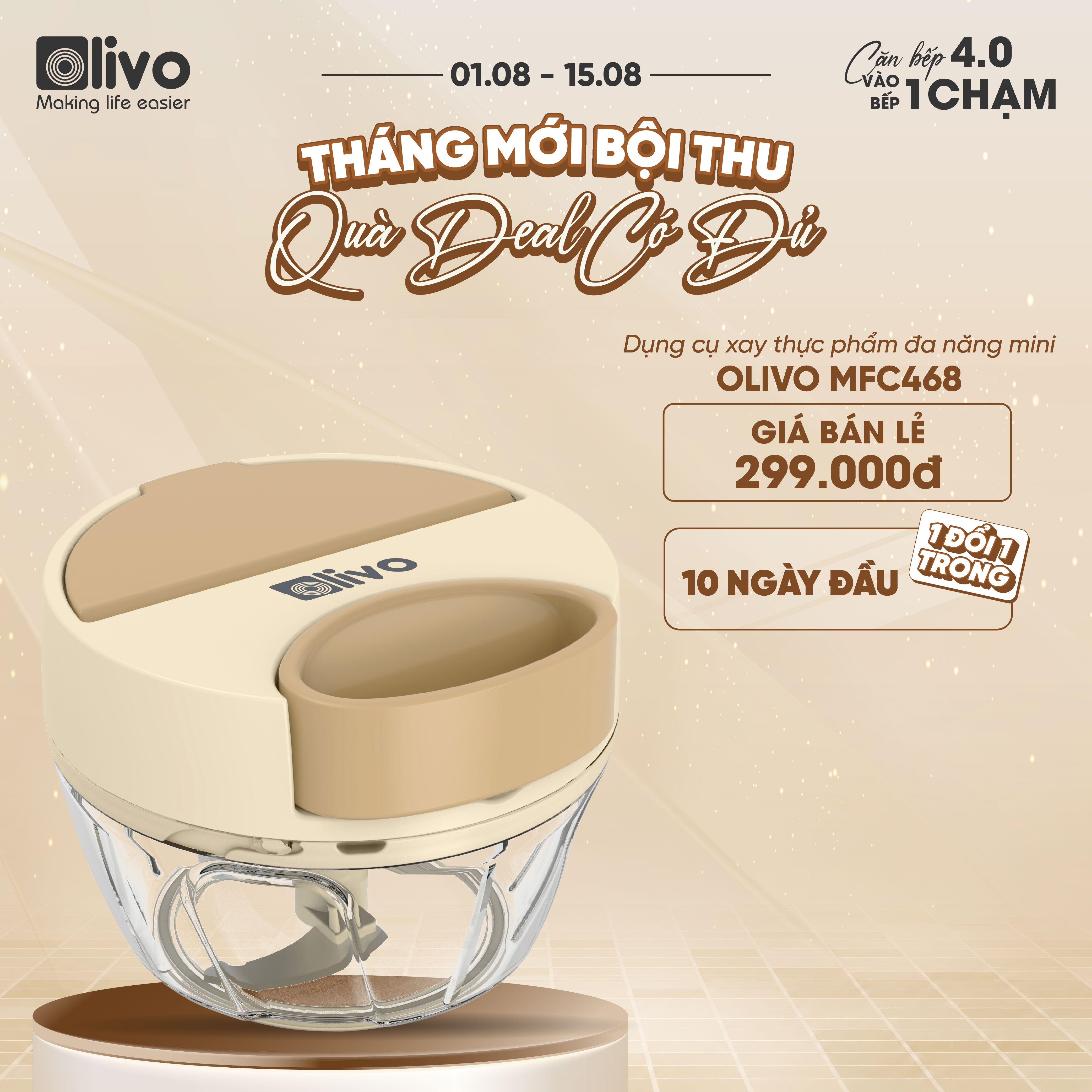 Dụng Cụ Xay Thực Phẩm Đa Năng Mini OLIVO MFC468 – Xay Tỏi Ớt, Xay Thịt, Xay Hạt Tiện Lợi – Nắp Lật Tiện Dụng - Dây Kéo Chắc Chắn – Dung Tích 400ML – Dễ Dàng Vệ Sinh
