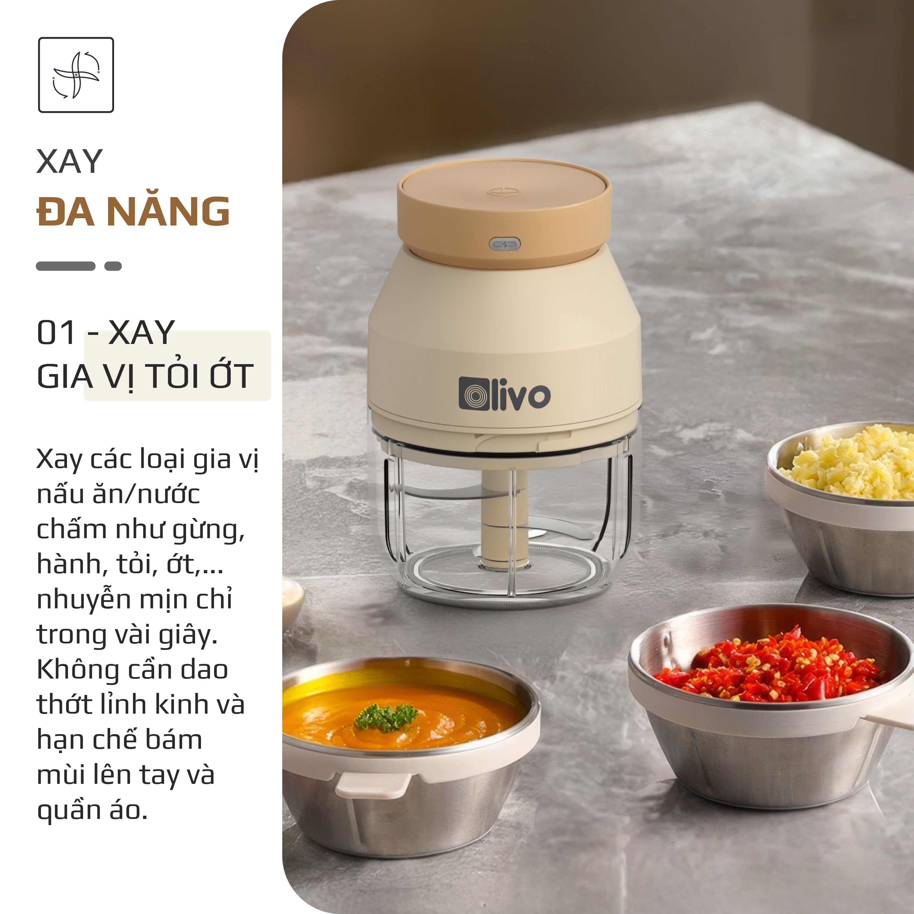 Máy Xay Thực Phẩm Đa Năng Sạc Pin OLIVO RFC270 – Xay Tỏi Ớt, Xay Thịt, Xay Hạt Tiện Lợi – Pin Sạc Bền Bỉ – Dung Tích 270ML – Dễ Dàng Vệ Sinh