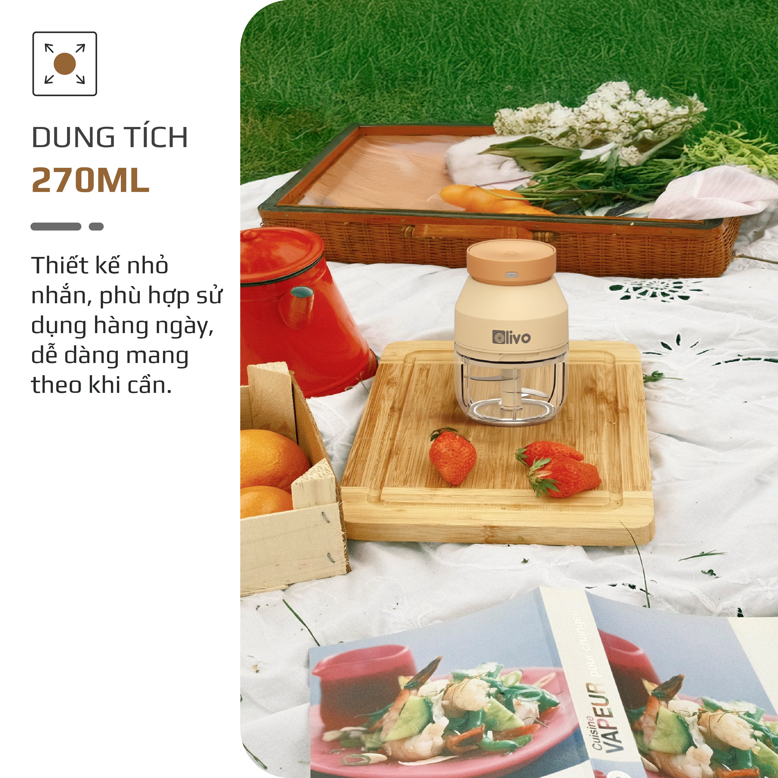 Máy Xay Thực Phẩm Đa Năng Sạc Pin OLIVO RFC270 – Xay Tỏi Ớt, Xay Thịt, Xay Hạt Tiện Lợi – Pin Sạc Bền Bỉ – Dung Tích 270ML – Dễ Dàng Vệ Sinh