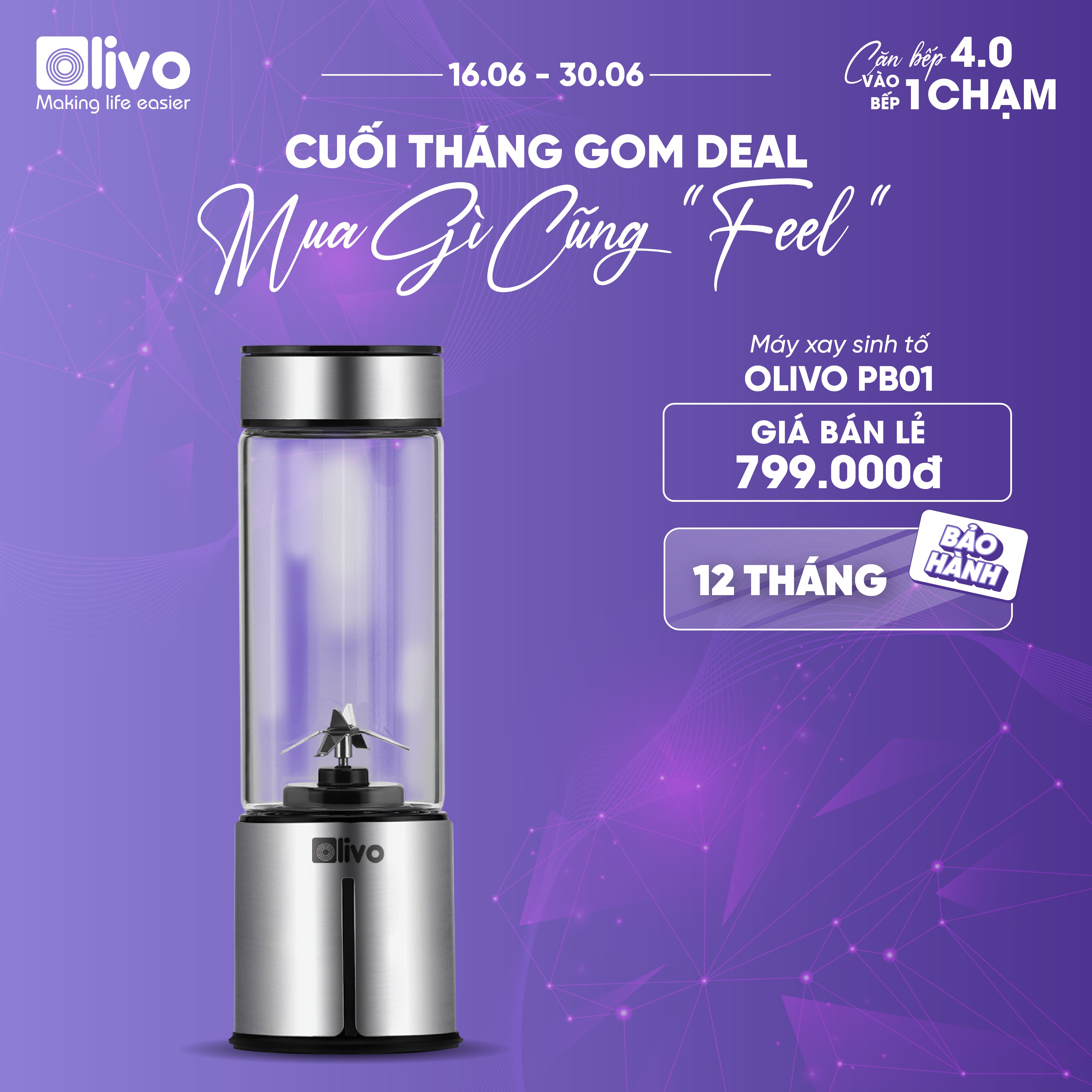 Máy Xay Sinh Tố Cầm Tay OLIVO PB01 – Xay Được Đá Viên, Sạc Pin Sử Dụng Không Cần Dây – Nhỏ Gọn, Cao Cấp, Tiện Lợi, Dung Tích 450ML