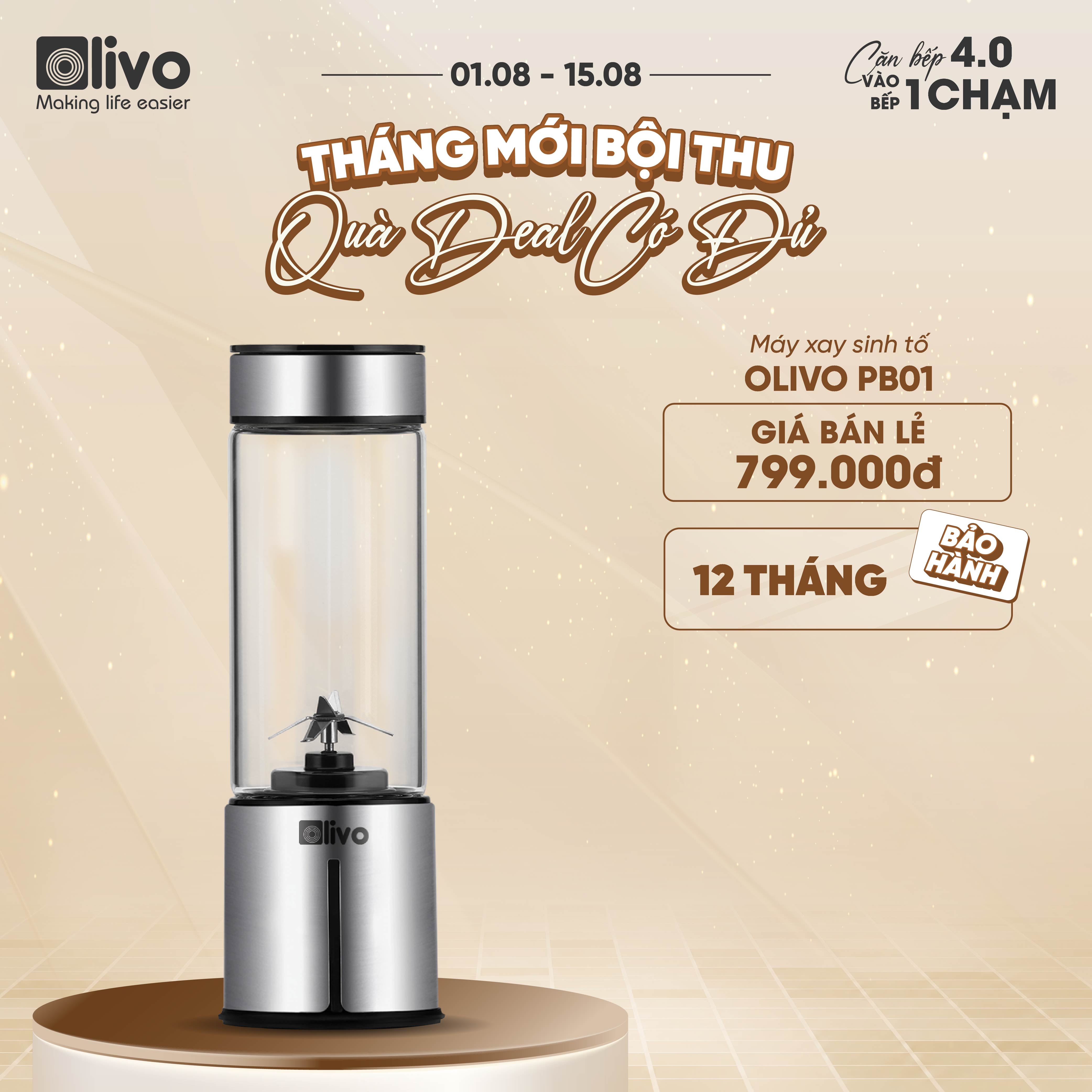 Máy Xay Sinh Tố Cầm Tay OLIVO PB01 – Xay Được Đá Viên, Sạc Pin Sử Dụng Không Cần Dây – Nhỏ Gọn, Cao Cấp, Tiện Lợi, Dung Tích 450ML