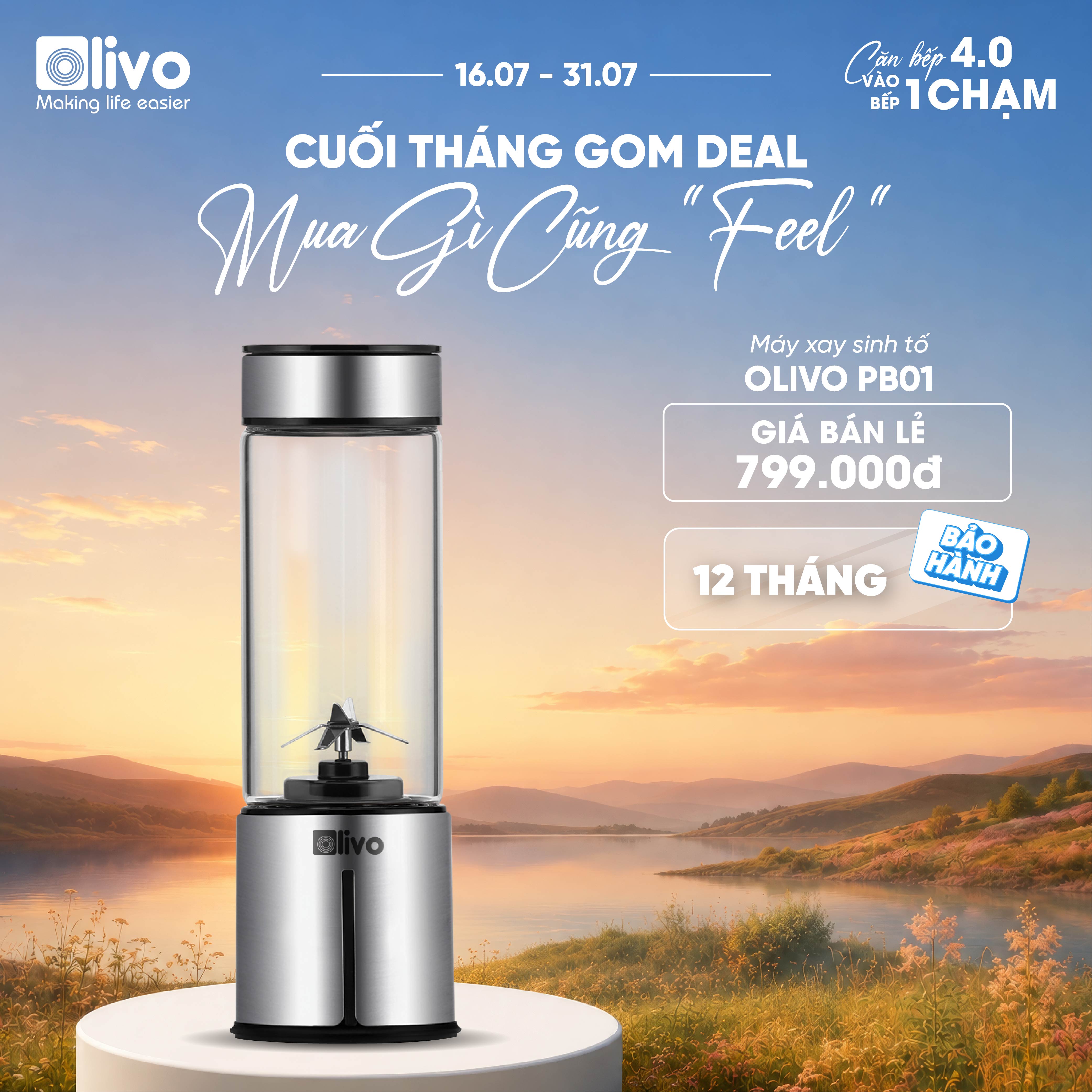 Máy Xay Sinh Tố Cầm Tay OLIVO PB01 – Xay Được Đá Viên, Sạc Pin Sử Dụng Không Cần Dây – Nhỏ Gọn, Cao Cấp, Tiện Lợi, Dung Tích 450ML