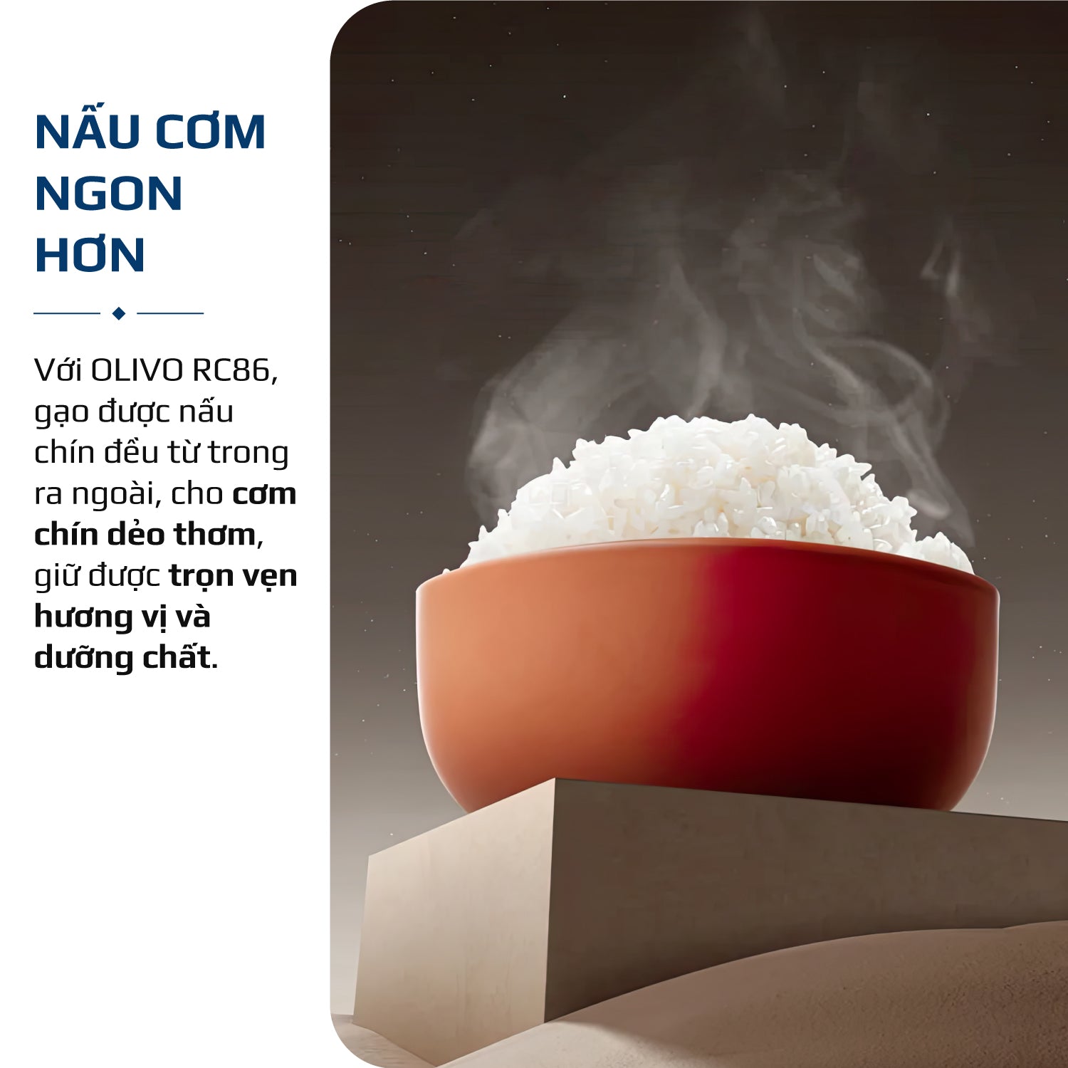 Nồi Cơm Điện OLIVO RC86 - Lòng Nồi INOX 304 Chống Dính Tự Nhiên, Nấu Cơm Ngon, Thiết Kế Tinh Tế, Sang Trọng