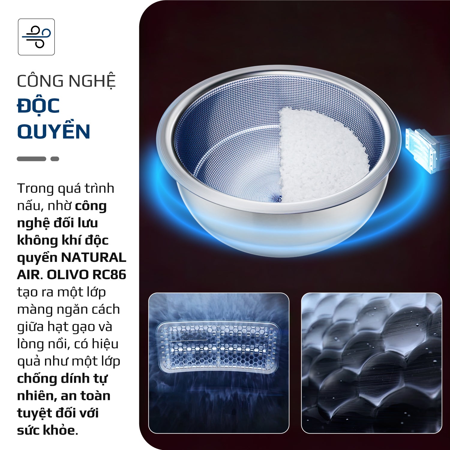 Nồi Cơm Điện OLIVO RC86 - Lòng Nồi INOX 304 Chống Dính Tự Nhiên, Nấu Cơm Ngon, Thiết Kế Tinh Tế, Sang Trọng