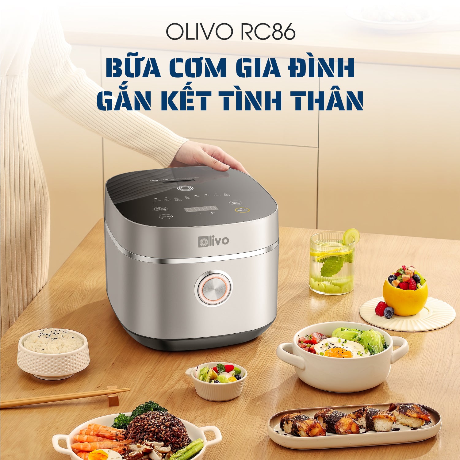 Nồi Cơm Điện OLIVO RC86 - Lòng Nồi INOX 304 Chống Dính Tự Nhiên, Nấu Cơm Ngon, Thiết Kế Tinh Tế, Sang Trọng