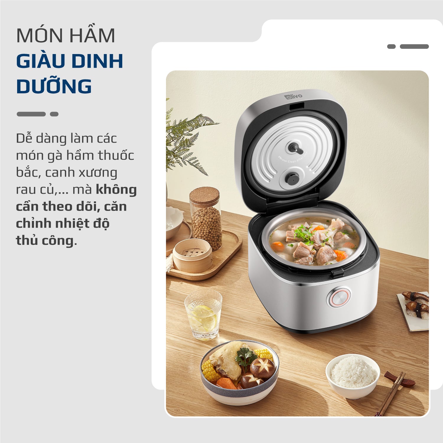 Nồi Cơm Điện OLIVO RC86 - Lòng Nồi INOX 304 Chống Dính Tự Nhiên, Nấu Cơm Ngon, Thiết Kế Tinh Tế, Sang Trọng