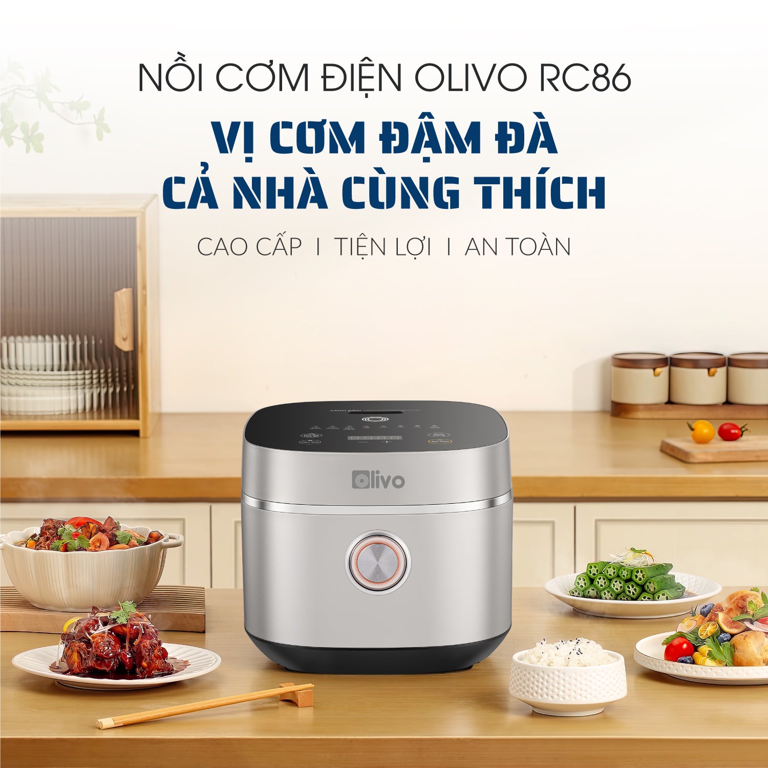 Nồi Cơm Điện OLIVO RC86 - Lòng Nồi INOX 304 Chống Dính Tự Nhiên, Nấu Cơm Ngon, Thiết Kế Tinh Tế, Sang Trọng