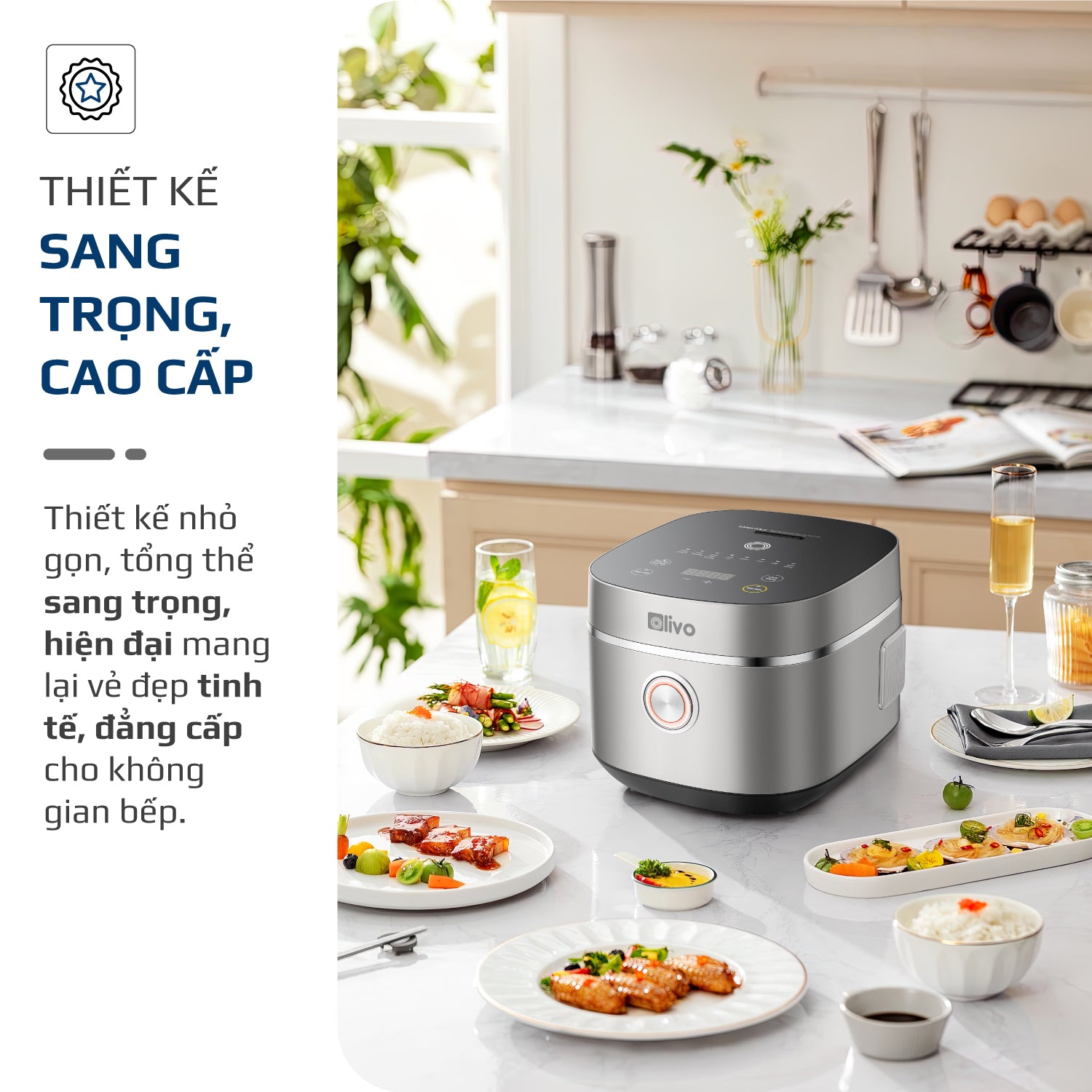 Nồi Cơm Điện OLIVO RC86 - Lòng Nồi INOX 304 Chống Dính Tự Nhiên, Nấu Cơm Ngon, Thiết Kế Tinh Tế, Sang Trọng