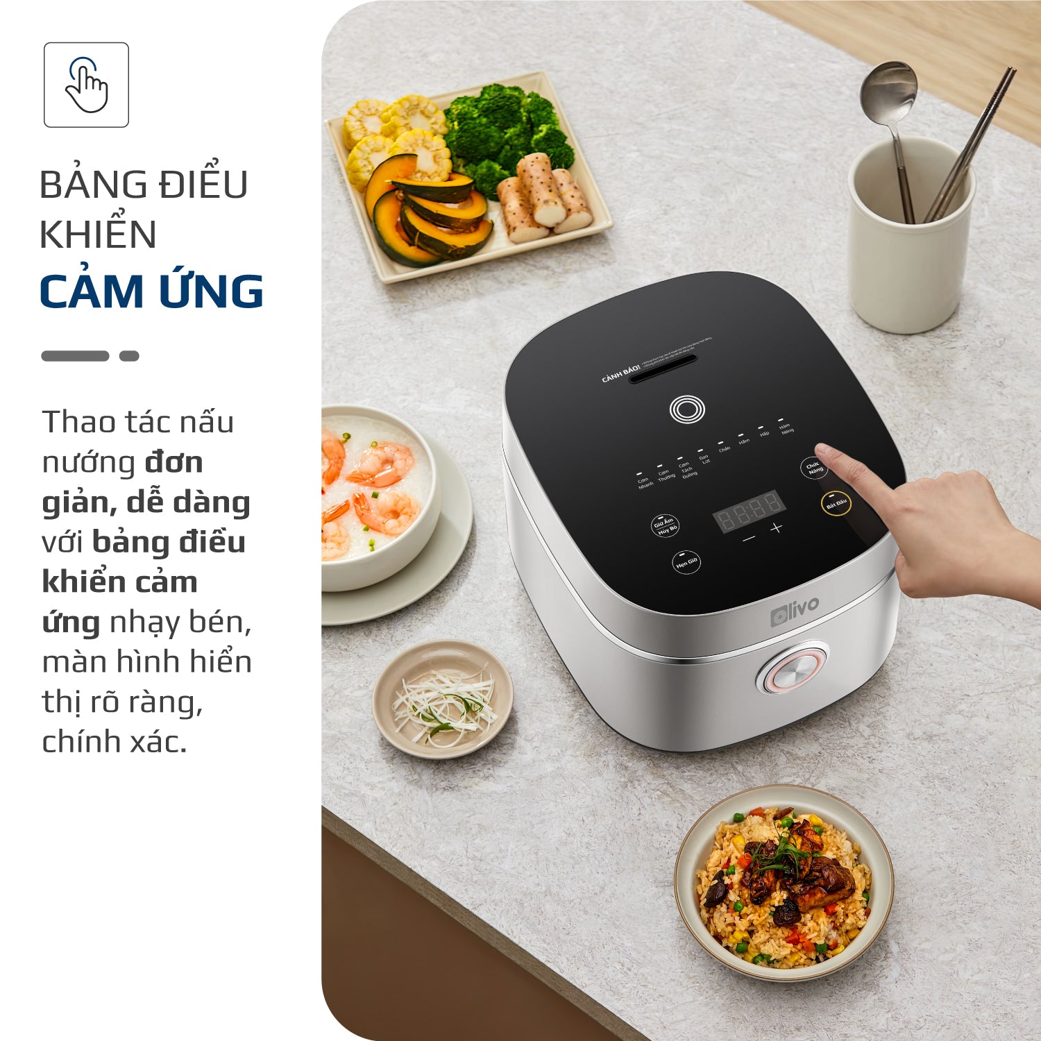 Nồi Cơm Điện OLIVO RC86 - Lòng Nồi INOX 304 Chống Dính Tự Nhiên, Nấu Cơm Ngon, Thiết Kế Tinh Tế, Sang Trọng