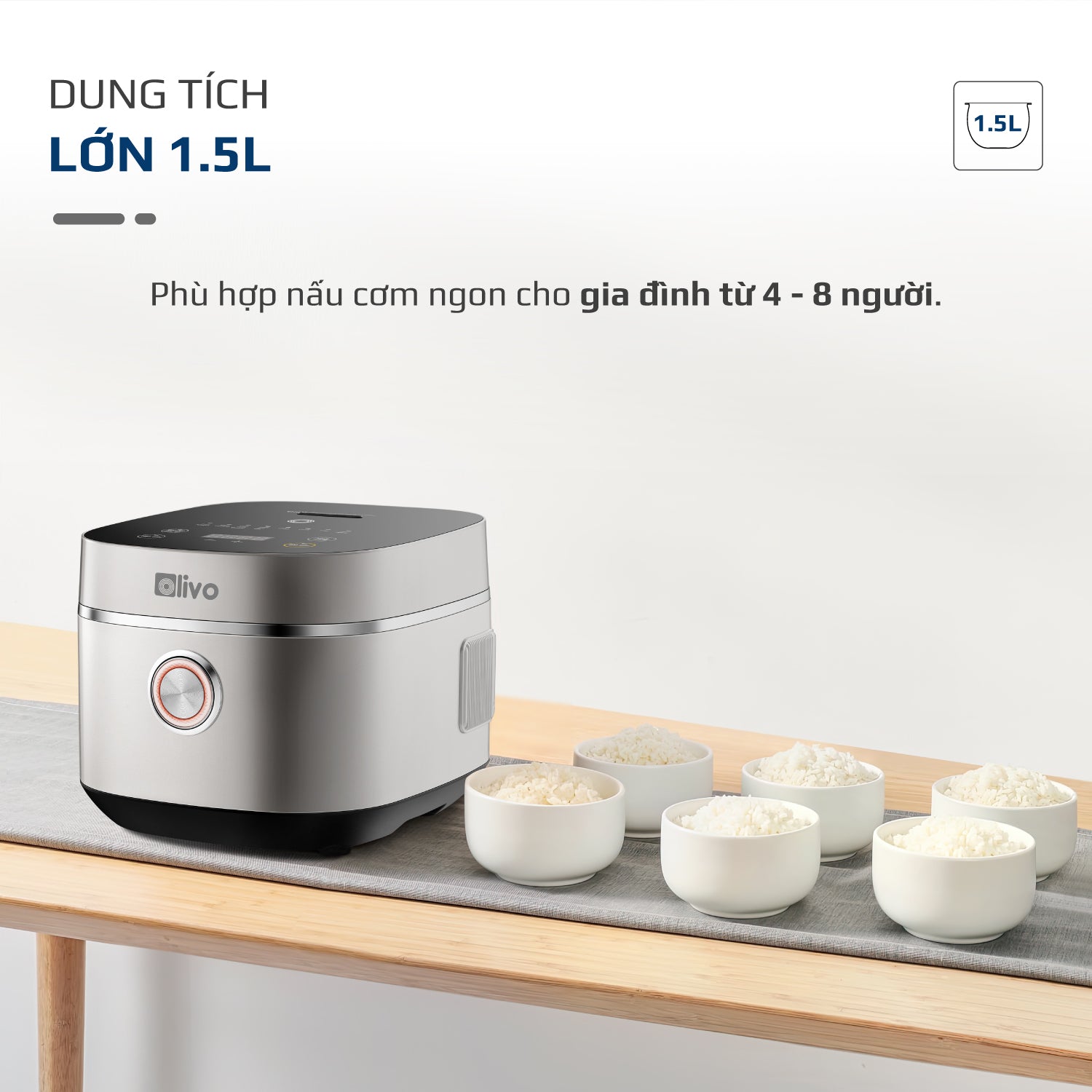 Nồi Cơm Điện OLIVO RC86 - Lòng Nồi INOX 304 Chống Dính Tự Nhiên, Nấu Cơm Ngon, Thiết Kế Tinh Tế, Sang Trọng