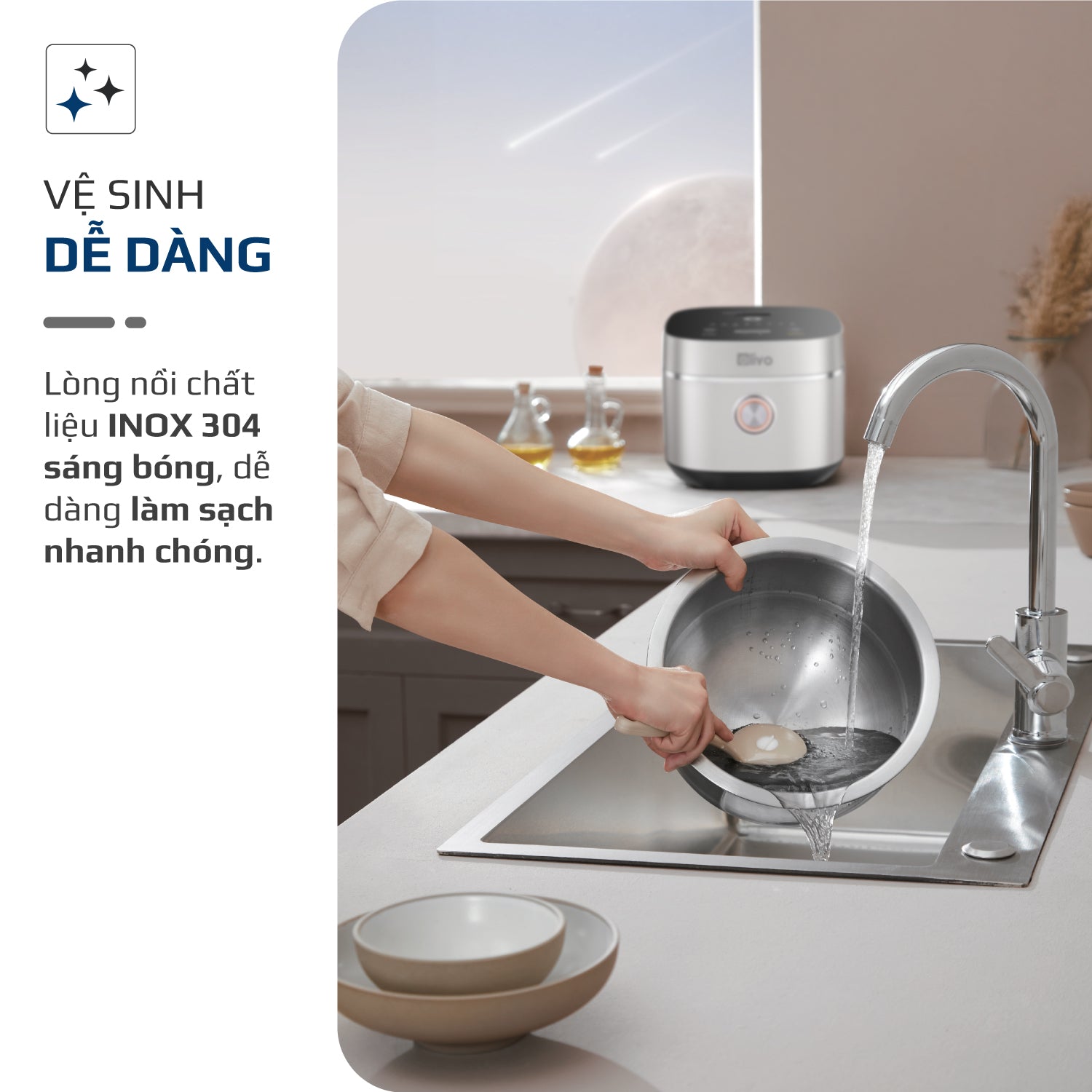 Nồi Cơm Điện OLIVO RC86 - Lòng Nồi INOX 304 Chống Dính Tự Nhiên, Nấu Cơm Ngon, Thiết Kế Tinh Tế, Sang Trọng