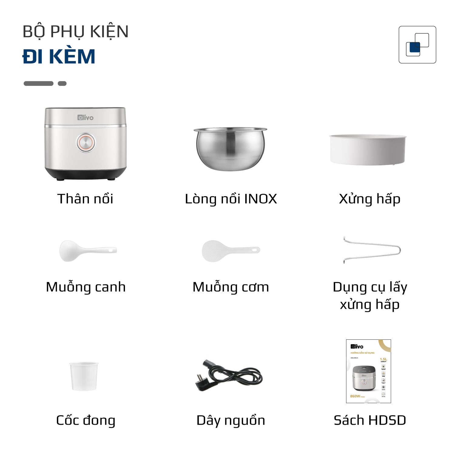 Nồi Cơm Điện OLIVO RC86 - Lòng Nồi INOX 304 Chống Dính Tự Nhiên, Nấu Cơm Ngon, Thiết Kế Tinh Tế, Sang Trọng