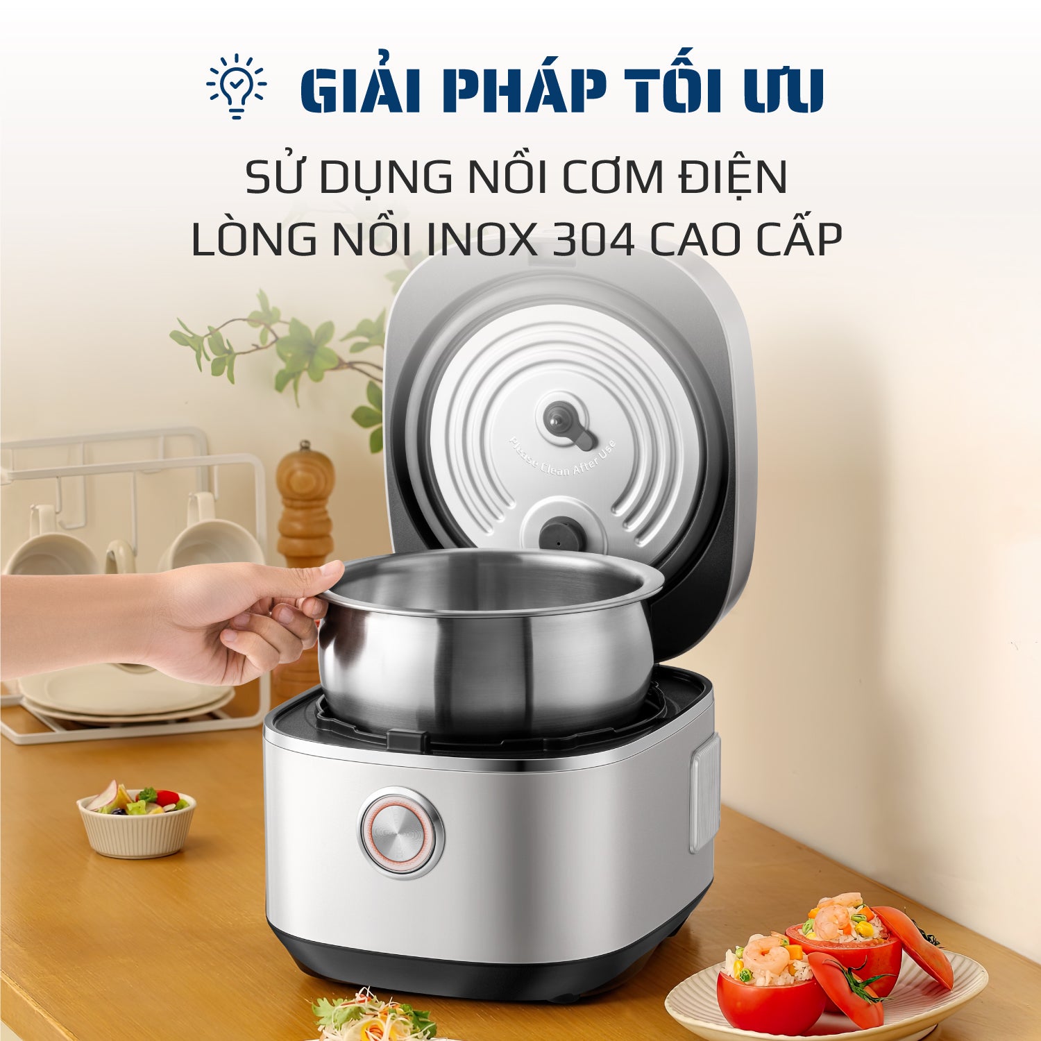 Nồi Cơm Điện OLIVO RC86 - Lòng Nồi INOX 304 Chống Dính Tự Nhiên, Nấu Cơm Ngon, Thiết Kế Tinh Tế, Sang Trọng