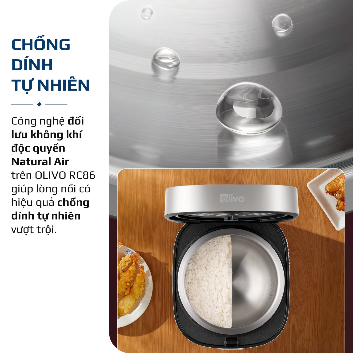 Nồi Cơm Điện OLIVO RC86 - Lòng Nồi INOX 304 Chống Dính Tự Nhiên, Nấu Cơm Ngon, Thiết Kế Tinh Tế, Sang Trọng