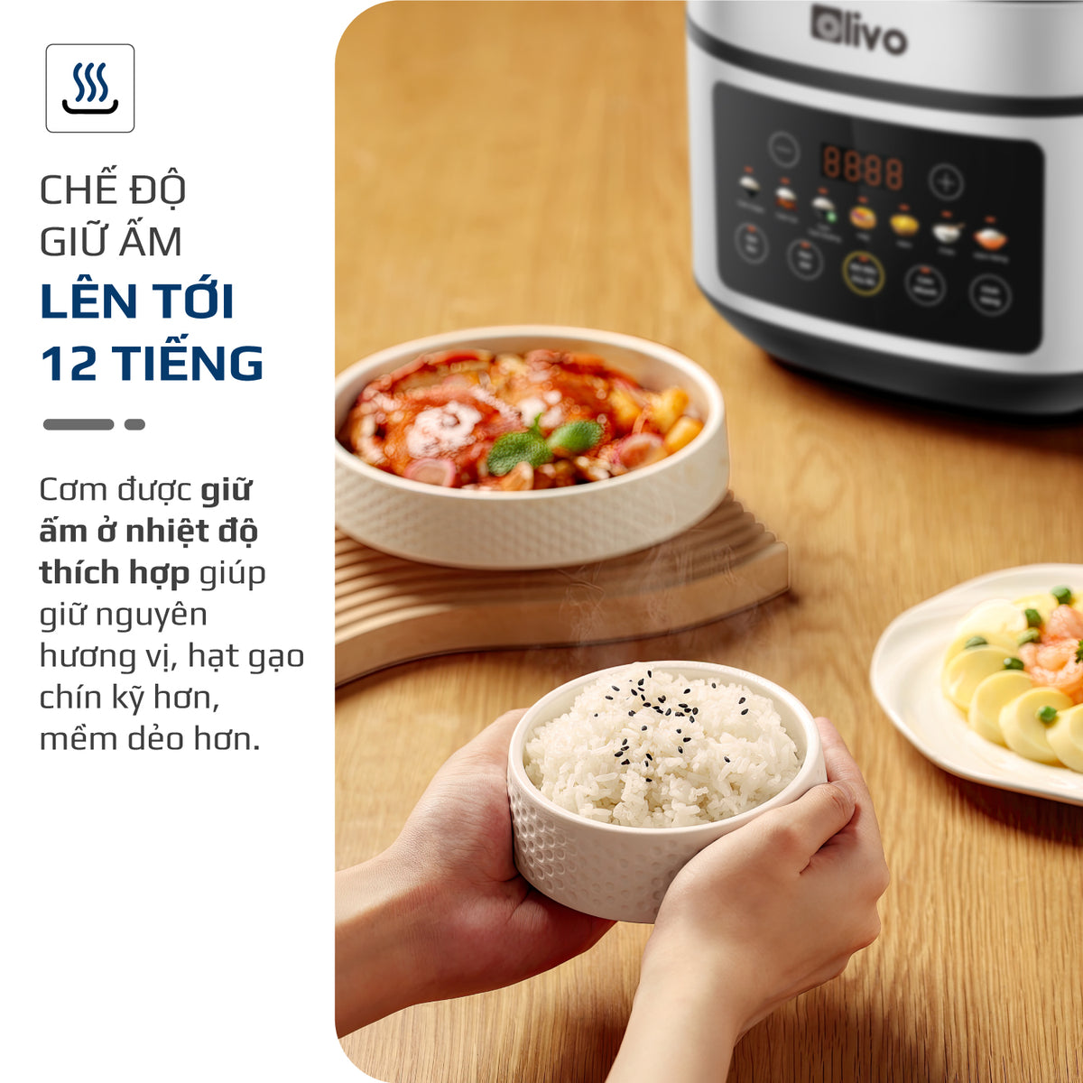 Nồi Cơm Điện OLIVO RC88 – Lòng Nồi INOX 304 Chống Dính Tự Nhiên, Bảng Điều Khiển OLED Sống Động, Nấu Cơm Ngon, Thiết Kế Sang Trọng