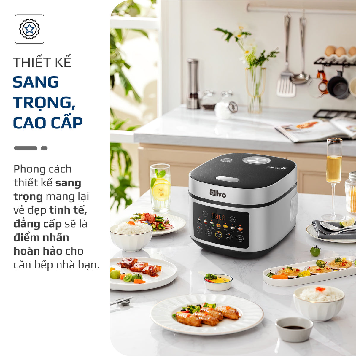Nồi Cơm Điện OLIVO RC88 – Lòng Nồi INOX 304 Chống Dính Tự Nhiên, Bảng Điều Khiển OLED Sống Động, Nấu Cơm Ngon, Thiết Kế Sang Trọng