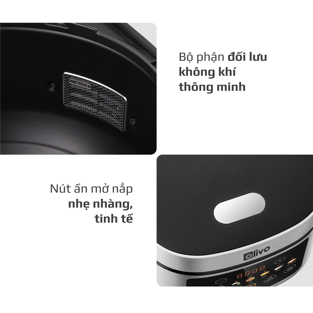 Nồi Cơm Điện OLIVO RC88 – Lòng Nồi INOX 304 Chống Dính Tự Nhiên, Bảng Điều Khiển OLED Sống Động, Nấu Cơm Ngon, Thiết Kế Sang Trọng