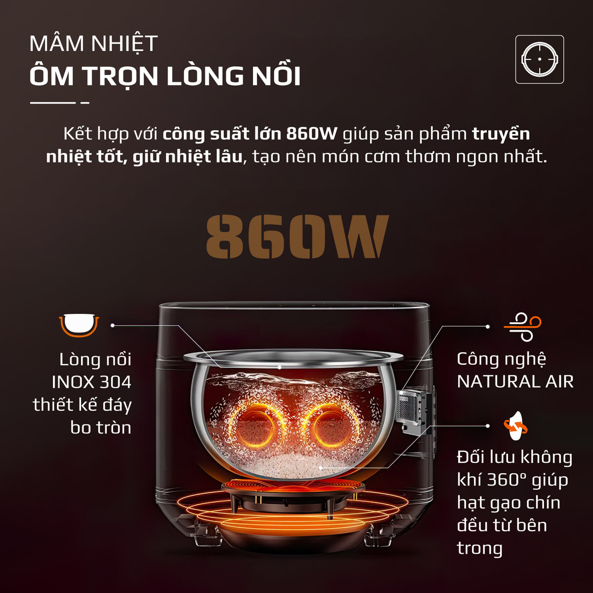 Nồi Cơm Điện OLIVO RC88 – Lòng Nồi INOX 304 Chống Dính Tự Nhiên, Bảng Điều Khiển OLED Sống Động, Nấu Cơm Ngon, Thiết Kế Sang Trọng