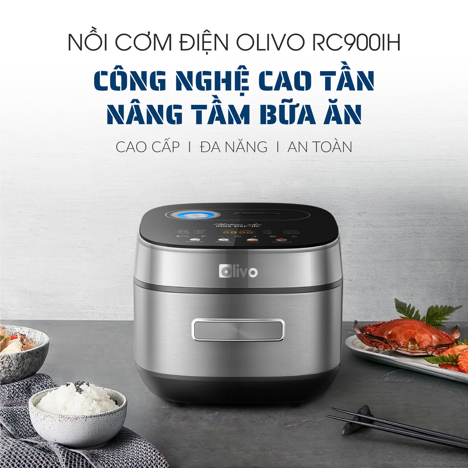 Nồi Cơm Điện Cao Tần OLIVO RC900IH – Lòng Nồi INOX 316L Cao Cấp, Công Nghệ Cao Tần Giữ Trọn Dinh Dưỡng, Bảng Điều Khiển Oled Sống Động, Hiện Đại, Cao Cấp