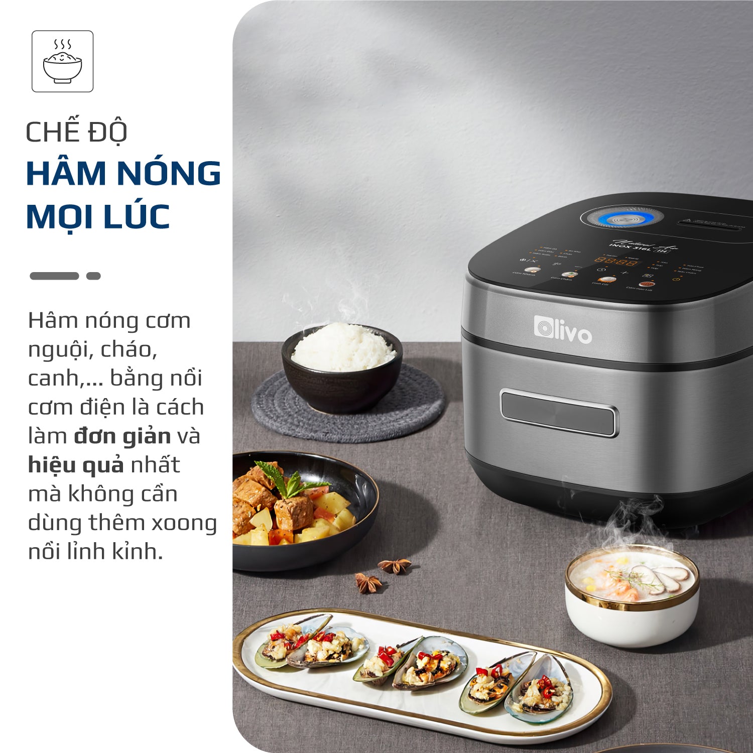 Nồi Cơm Điện Cao Tần OLIVO RC900IH – Lòng Nồi INOX 316L Cao Cấp, Công Nghệ Cao Tần Giữ Trọn Dinh Dưỡng, Bảng Điều Khiển Oled Sống Động, Hiện Đại, Cao Cấp