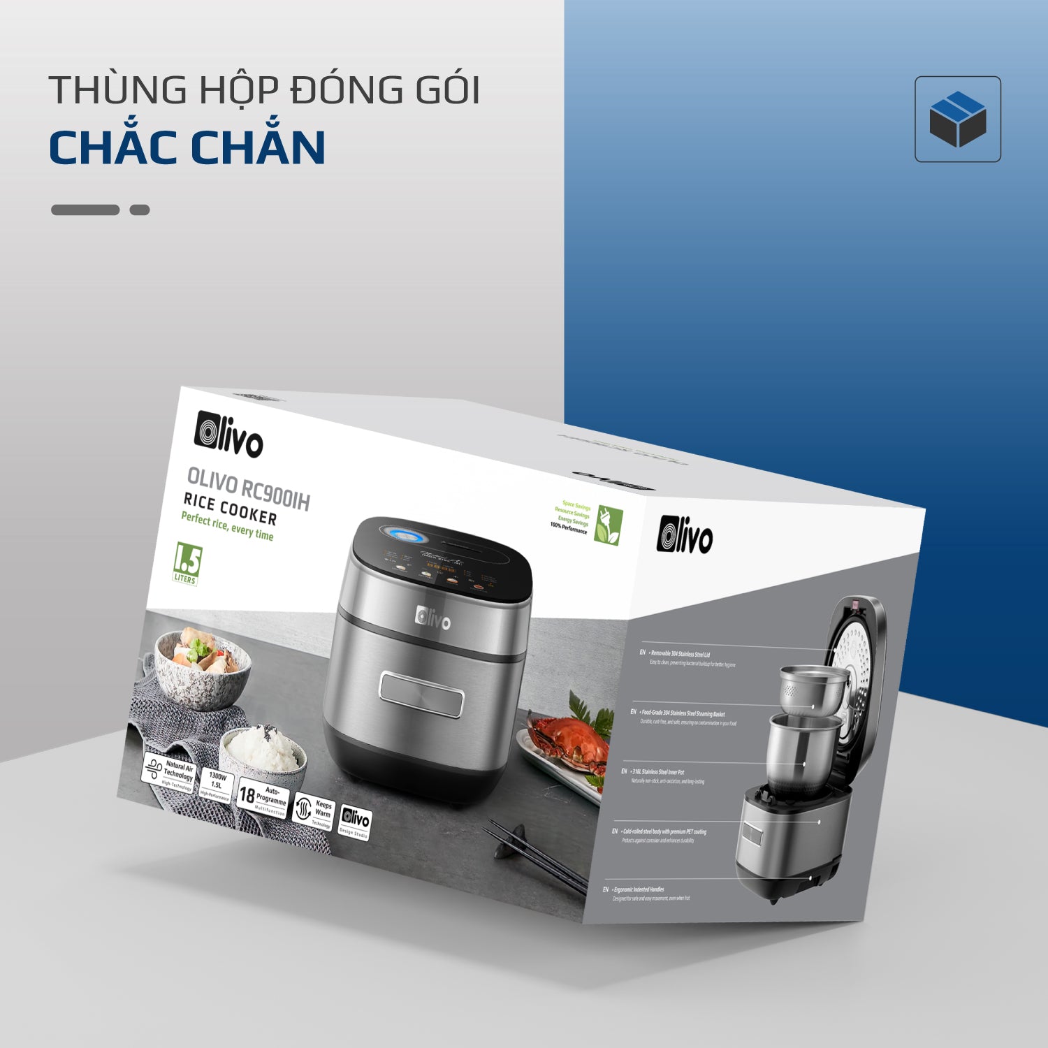 Nồi Cơm Điện Cao Tần OLIVO RC900IH – Lòng Nồi INOX 316L Cao Cấp, Công Nghệ Cao Tần Giữ Trọn Dinh Dưỡng, Bảng Điều Khiển Oled Sống Động, Hiện Đại, Cao Cấp