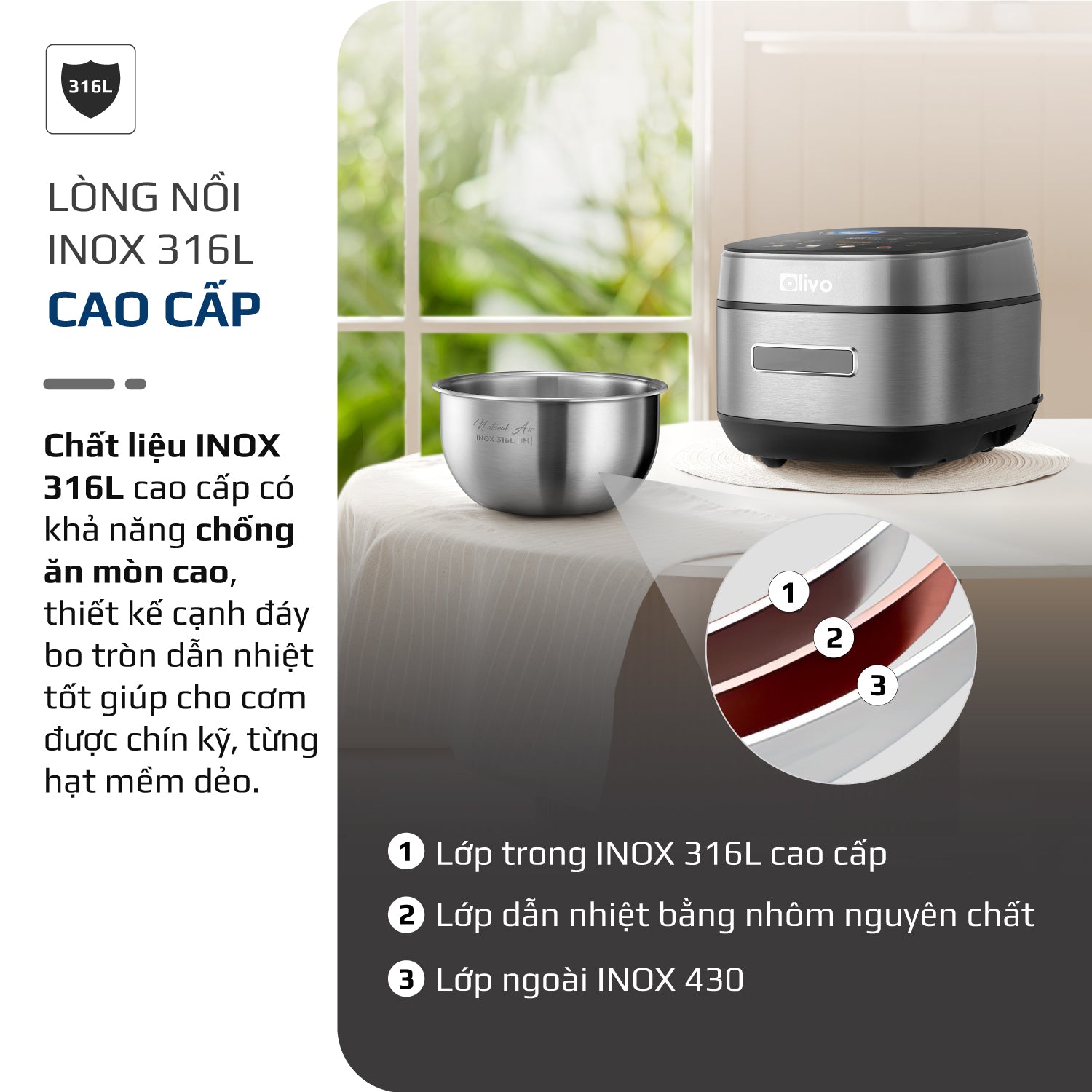 Nồi Cơm Điện Cao Tần OLIVO RC900IH – Lòng Nồi INOX 316L Cao Cấp, Công Nghệ Cao Tần Giữ Trọn Dinh Dưỡng, Bảng Điều Khiển Oled Sống Động, Hiện Đại, Cao Cấp