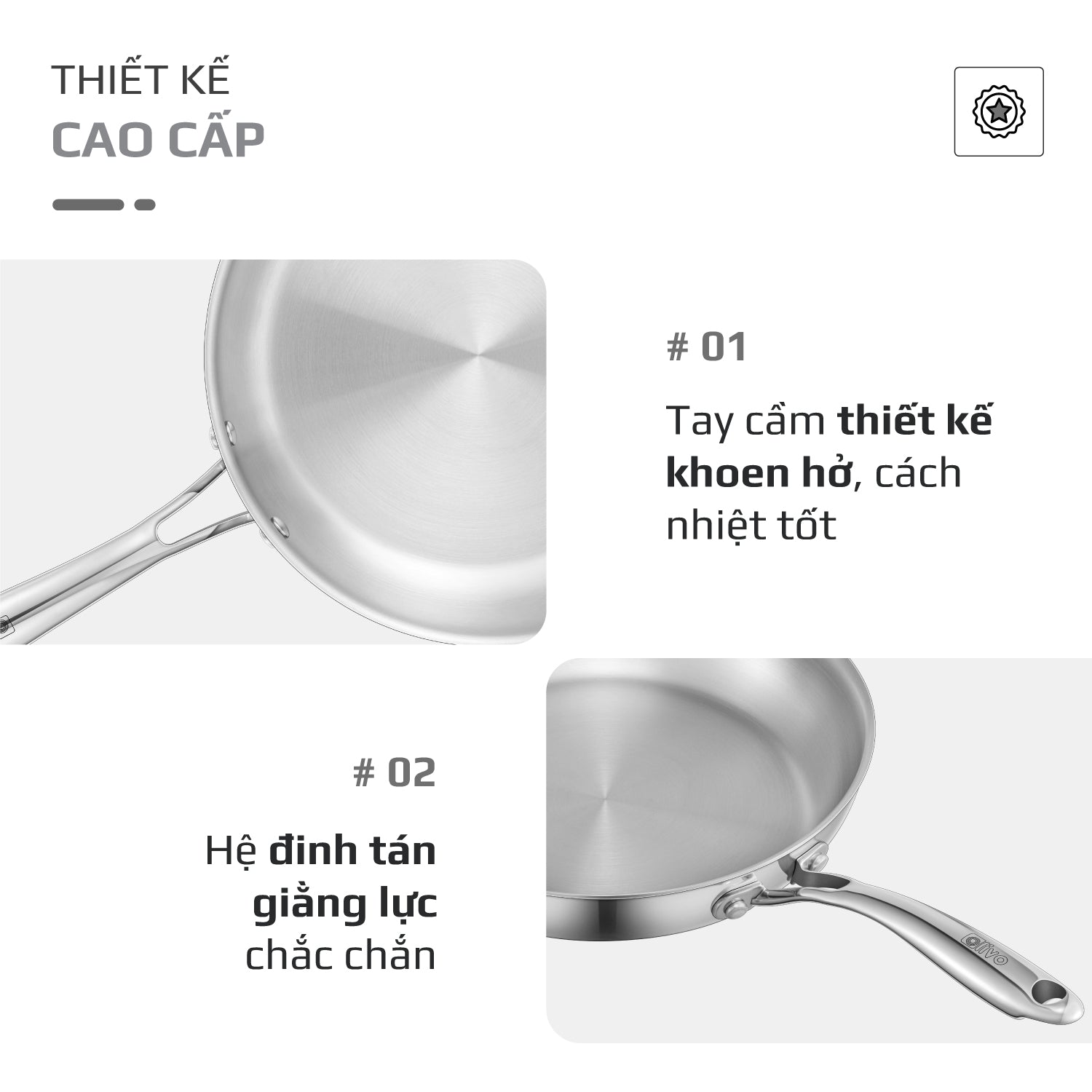 CHẢO INOX OLIVO STEVE 2655 – Chống Dính Tự Nhiên, An Toàn Cho Sức Khỏe, Đường Kính 26cm, Sâu 5.5cm, Nấu Được Trên Mọi Loại Bếp