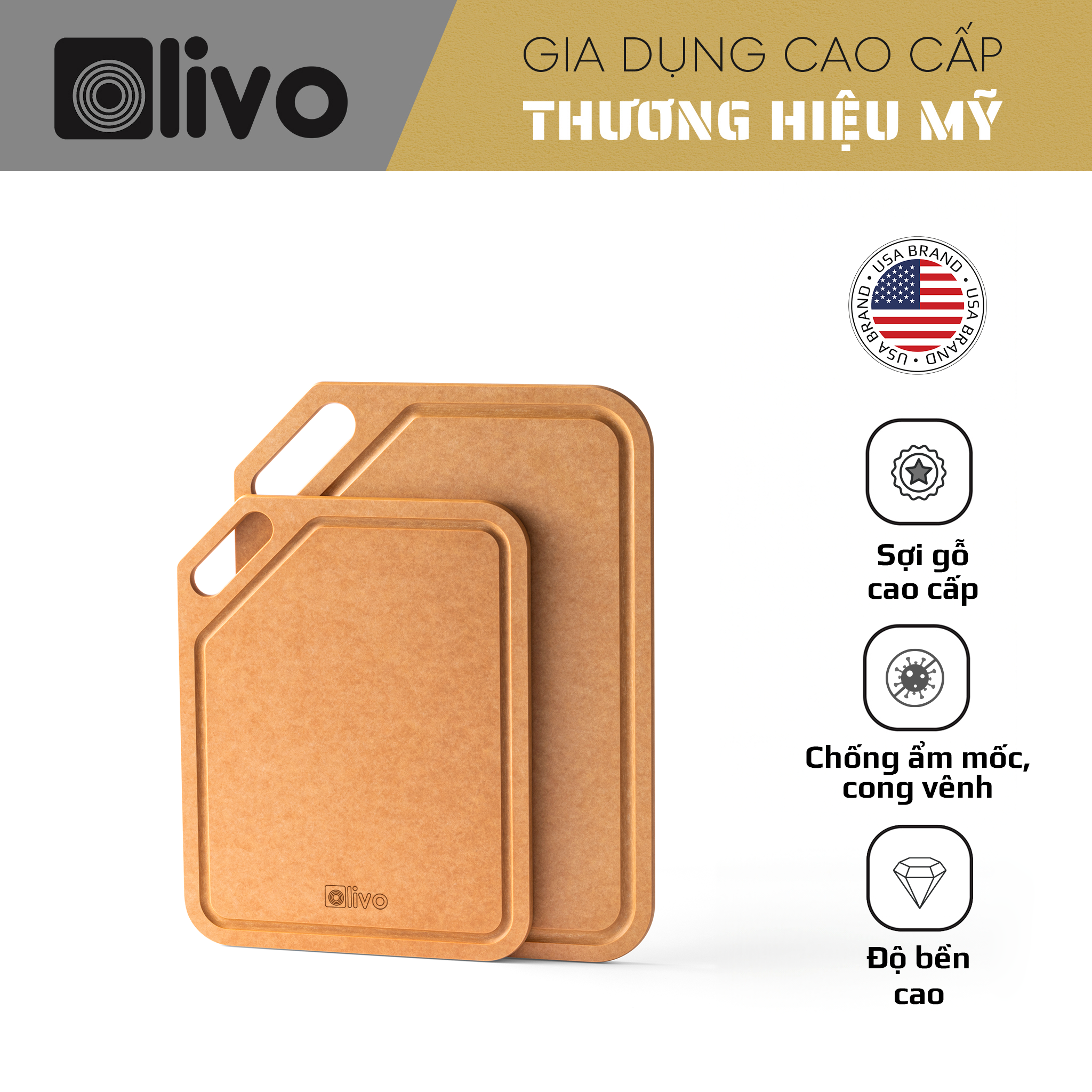 THỚT OLIVO WOOD FIBER - Chống Cong Vênh, Ẩm Mốc, Không Bị Mùi Hôi - Sử Dụng Được Với Máy Rửa Bát