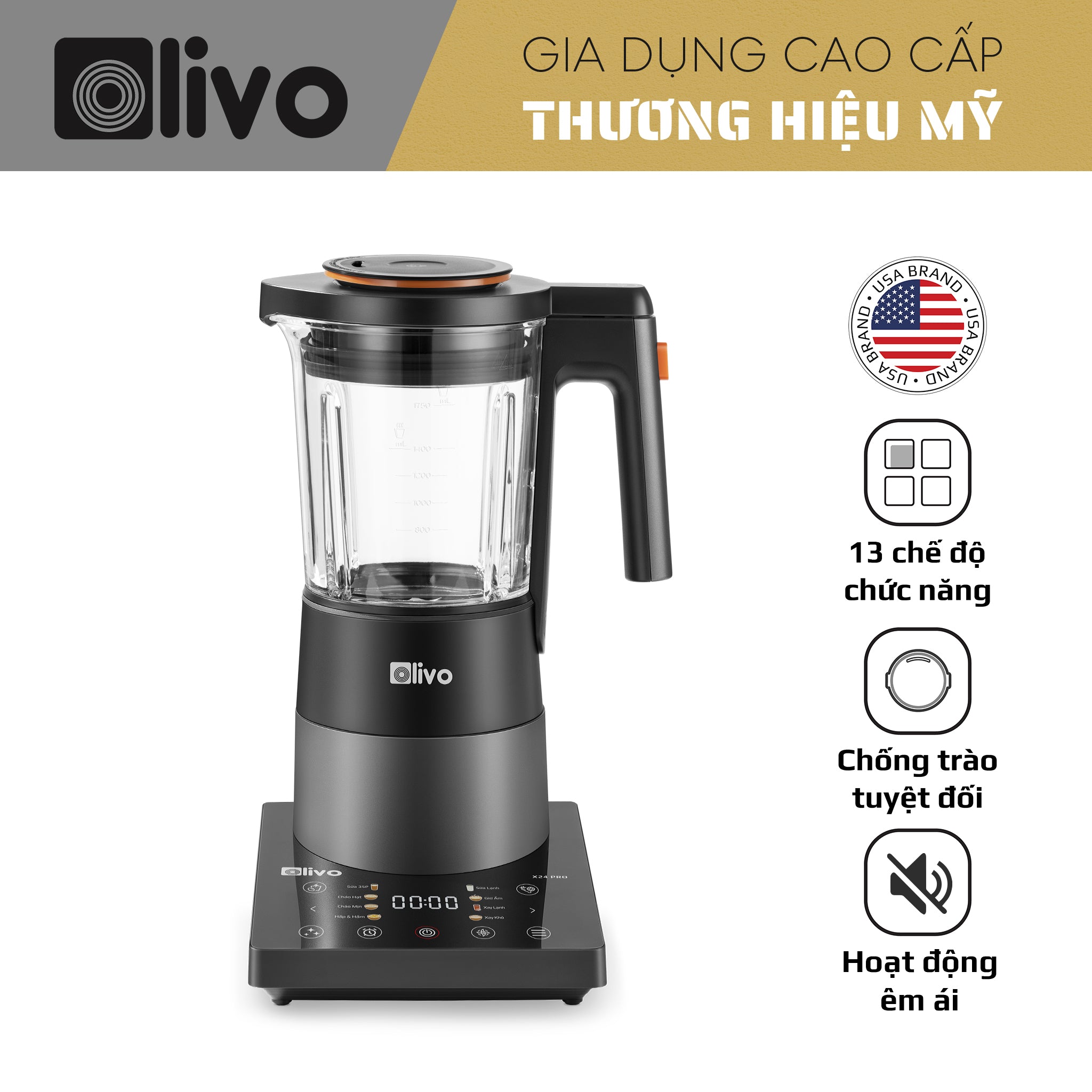 Máy Xay Nấu Đa Năng OLIVO X24 PRO - Đa Chức Năng - Chống Trào Tuyệt Đối    - Mâm Nhiệt Gốm Chống Dính