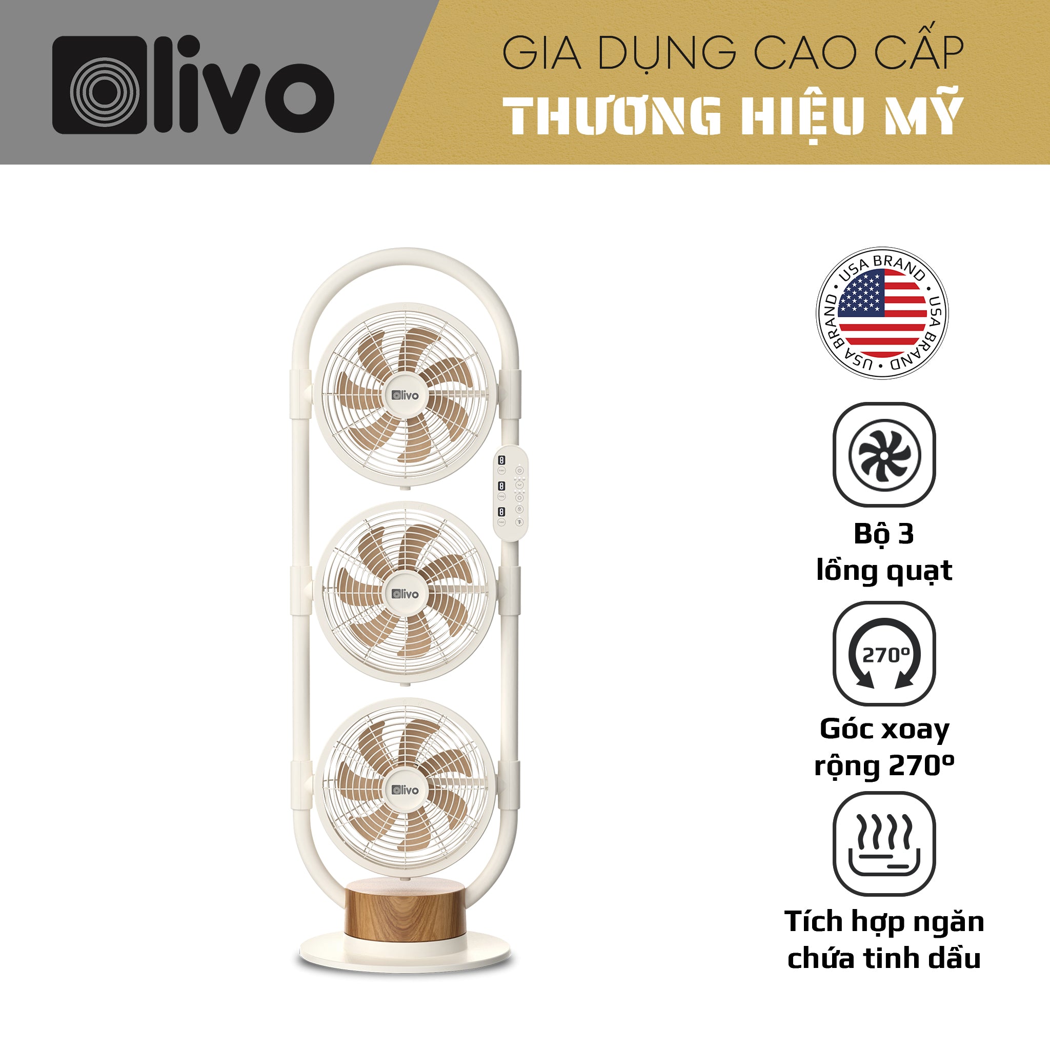 Quạt Tuần Hoàn Không Khí OLIVO CF1 PRO - Bộ 03 Lồng Quạt Hoạt Động Độc Lập, Góc Quay 240°, Tích Hợp Ngăn Chứa Tinh Dầu Thơm, Êm Ái