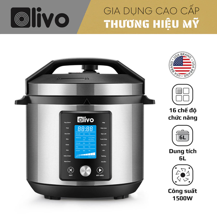 Nồi Áp Suất Điện Đa Năng OLIVO PC680 - Màn Hình OLED Hiện Đại, Lòng Nồi INOX 304, Đa Chức Năng 16 Chế Độ Cài Sẵn, Dung Tích 6L, Công Suất 1500W