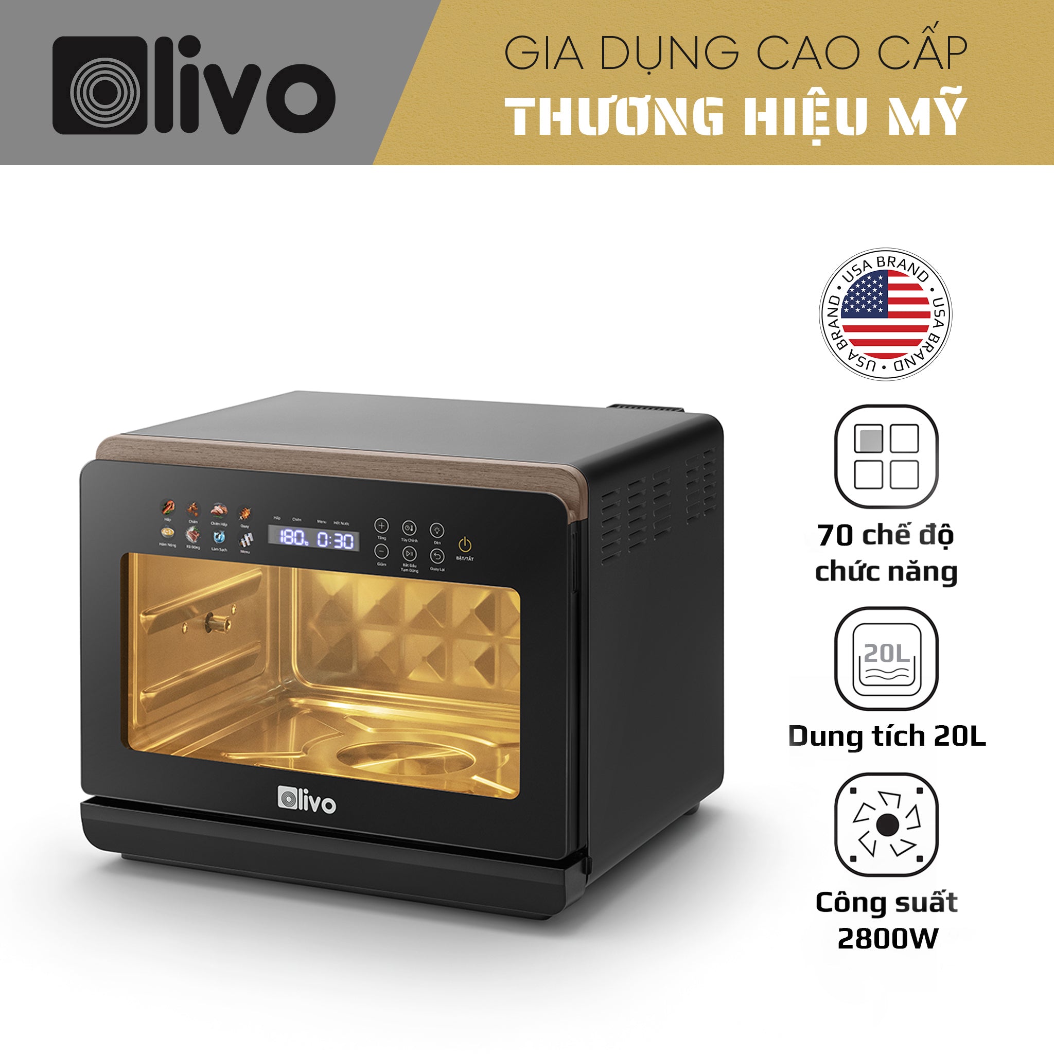 Nồi Chiên Hấp Đa Năng OLIVO SteamFry Xtra – Phiên Bản Cao Cấp, Bảng Điều Khiển OLED, Dung tích vượt trội 20L, Hấp Nano Steam/Chiên Eco Fry thế hệ thứ 2, 70 Chế Độ Cài Sẵn, Vệ Sinh Dễ Dàng
