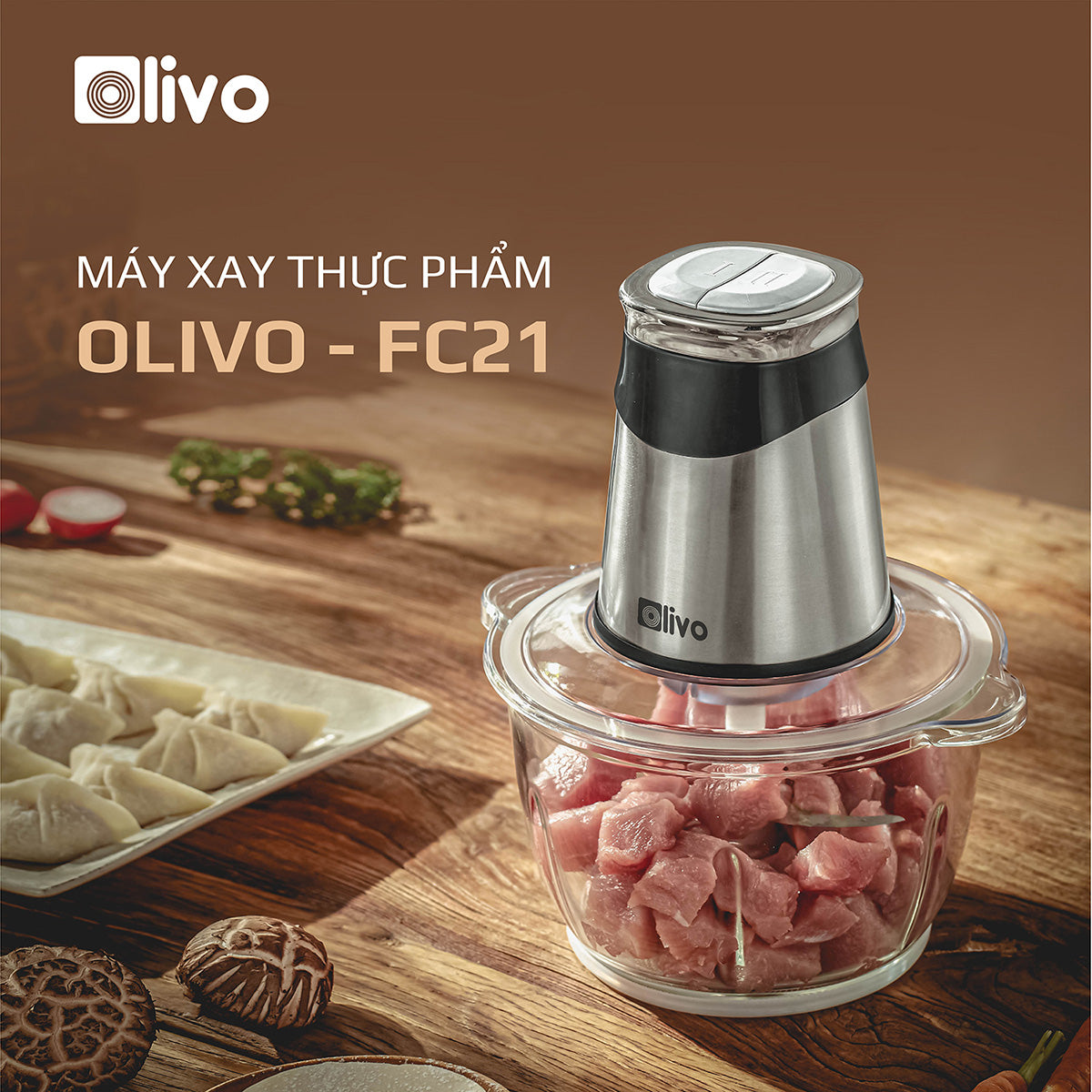 Máy Xay Thực Phẩm Đa Năng OLIVO FC21 - Dung Tích 2.1L - Công Suất 500W
