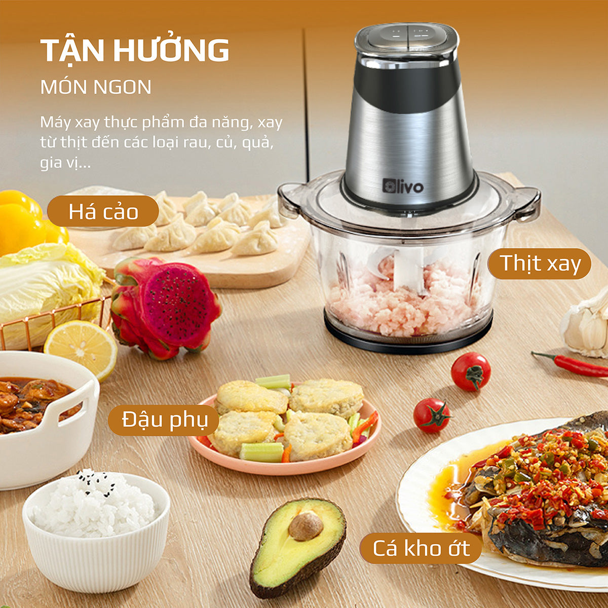 Máy Xay Thực Phẩm Đa Năng OLIVO FC21 - Dung Tích 2.1L - Công Suất 500W