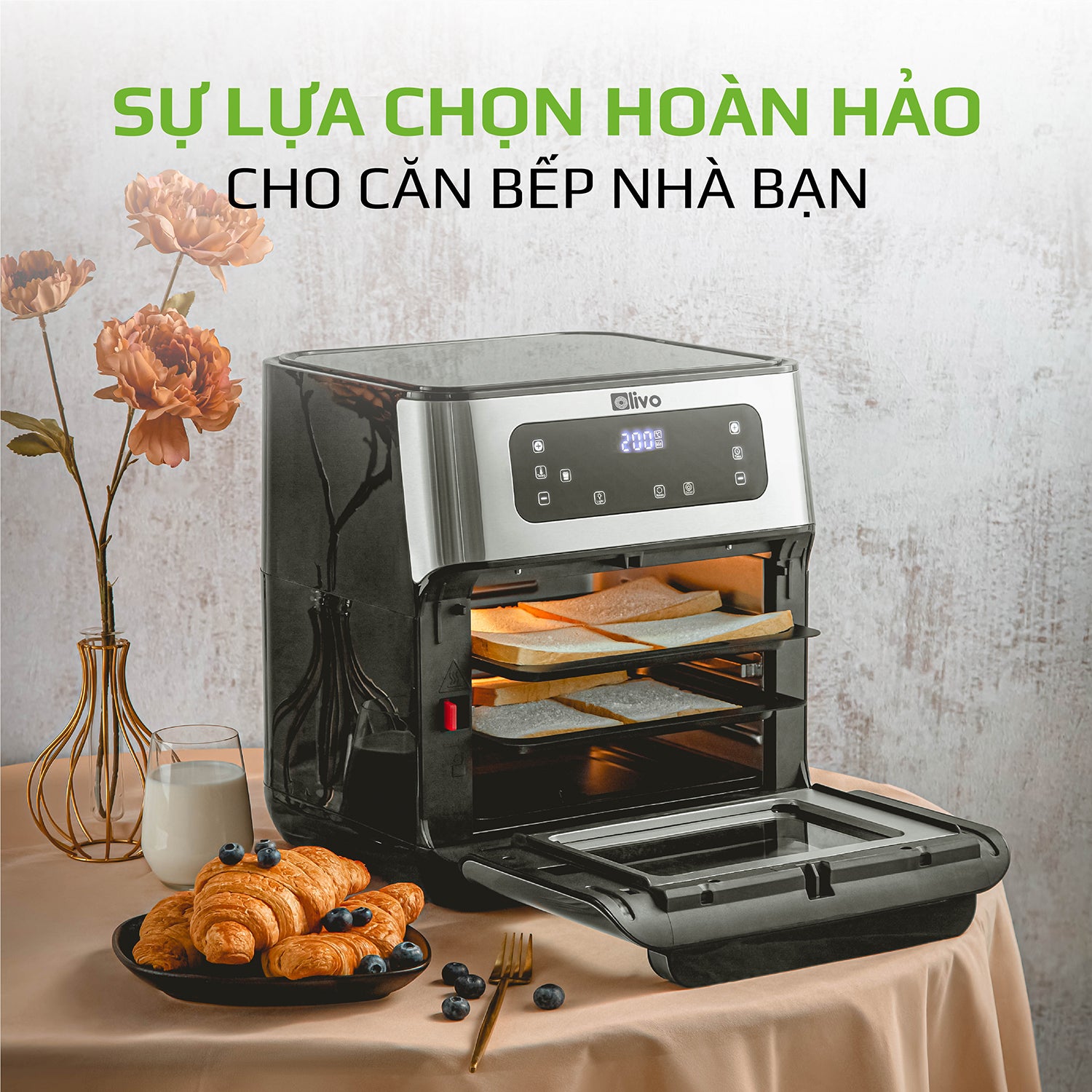 Nồi Chiên Không Dầu OLIVO AF12- Dung Tích 12L - Công Suất 1800W