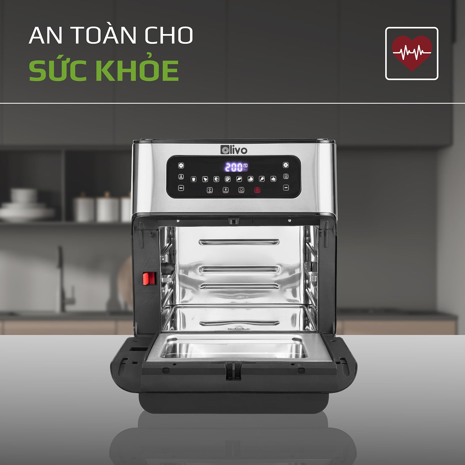 Nồi Chiên Không Dầu OLIVO AF12- Dung Tích 12L - Công Suất 1800W