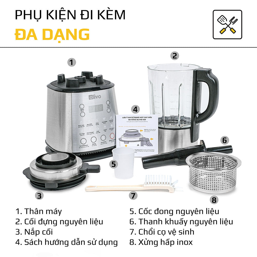 Máy Làm Sữa Hạt OLIVO X20 - Nấu Sữa Hạt, Xay Sữa Hạt, Làm Sữa Thảo Mộc Đa Năng