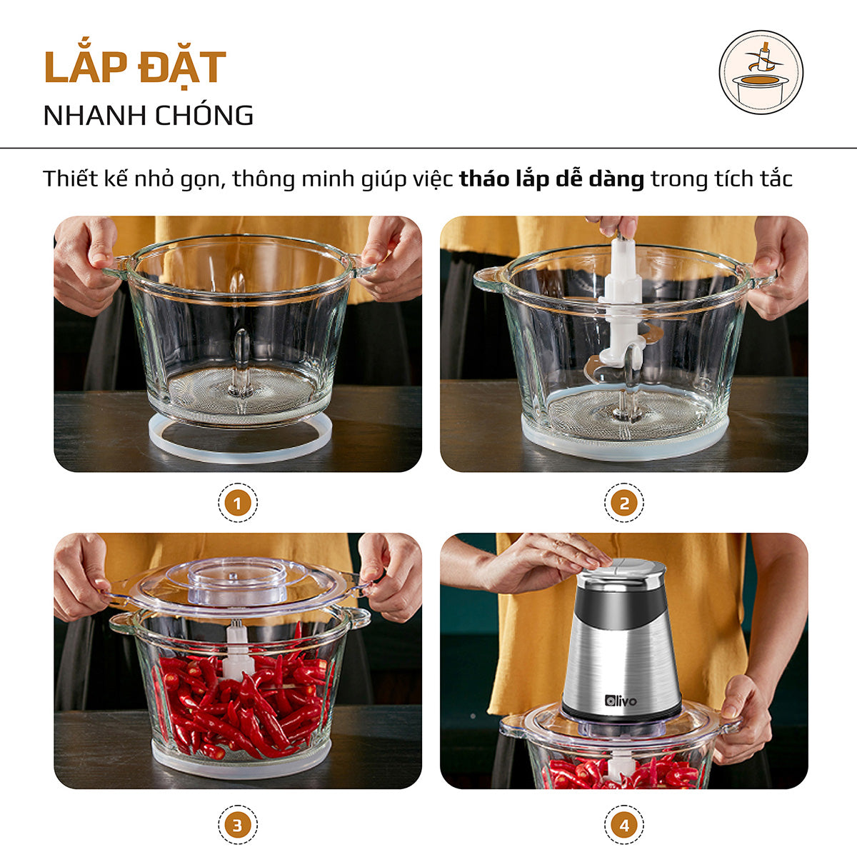 Máy Xay Thực Phẩm Đa Năng OLIVO FC21 - Dung Tích 2.1L - Công Suất 500W