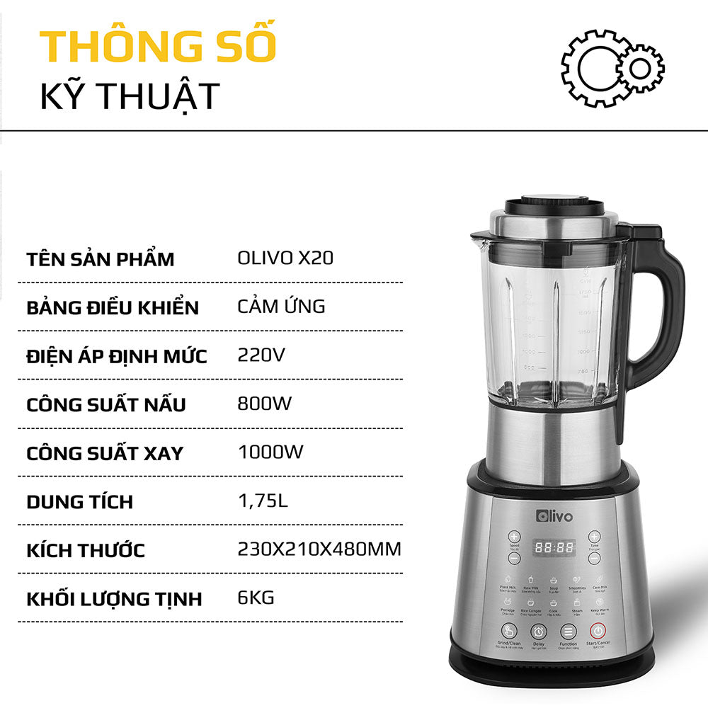 Máy Làm Sữa Hạt OLIVO X20 - Nấu Sữa Hạt, Xay Sữa Hạt, Làm Sữa Thảo Mộc Đa Năng
