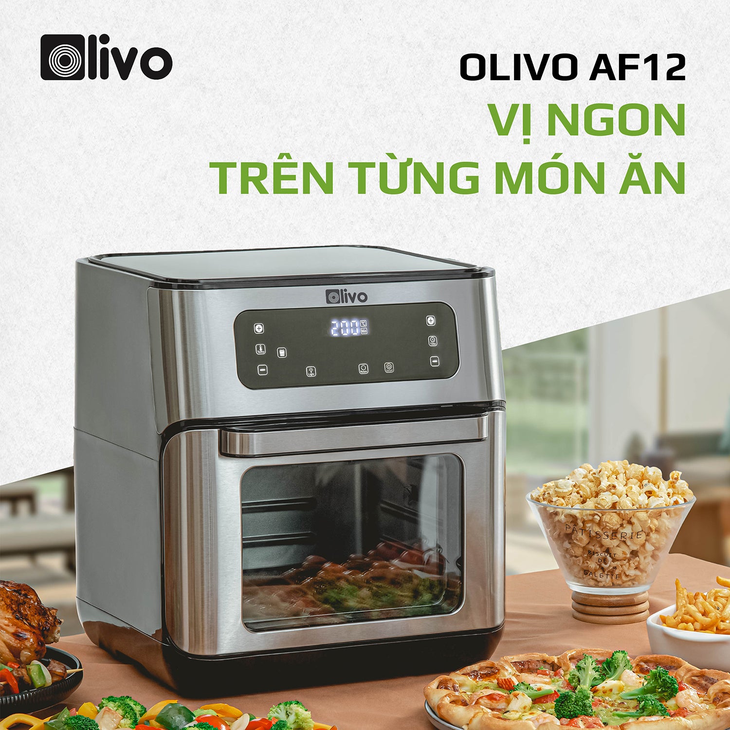Nồi Chiên Không Dầu OLIVO AF12- Dung Tích 12L - Công Suất 1800W
