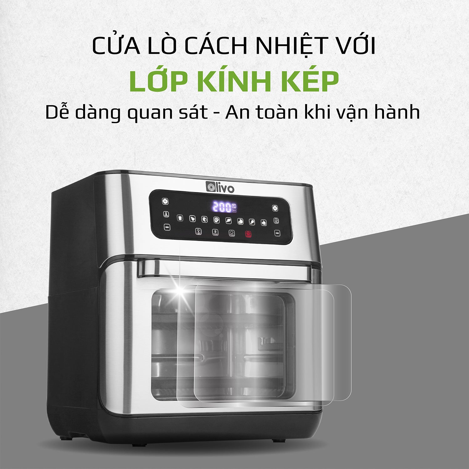 Nồi Chiên Không Dầu OLIVO AF12- Dung Tích 12L - Công Suất 1800W