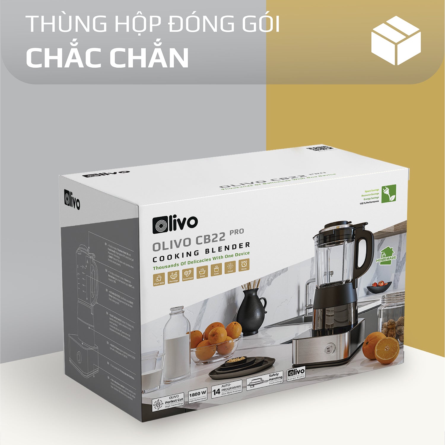 Máy Xay Nấu Cao Cấp OLIVO CB22 PRO - Độ Ồn Thấp Nhất - Chống Trào Tuyệt Đối - Vệ Sinh Khử Khuẩn