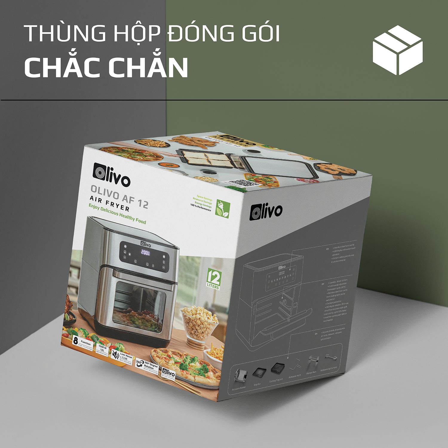 Nồi Chiên Không Dầu OLIVO AF12- Dung Tích 12L - Công Suất 1800W