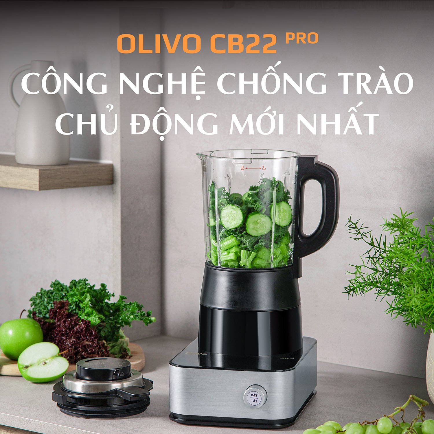 Máy Xay Nấu Cao Cấp OLIVO CB22 PRO - Độ Ồn Thấp Nhất - Chống Trào Tuyệt Đối - Vệ Sinh Khử Khuẩn