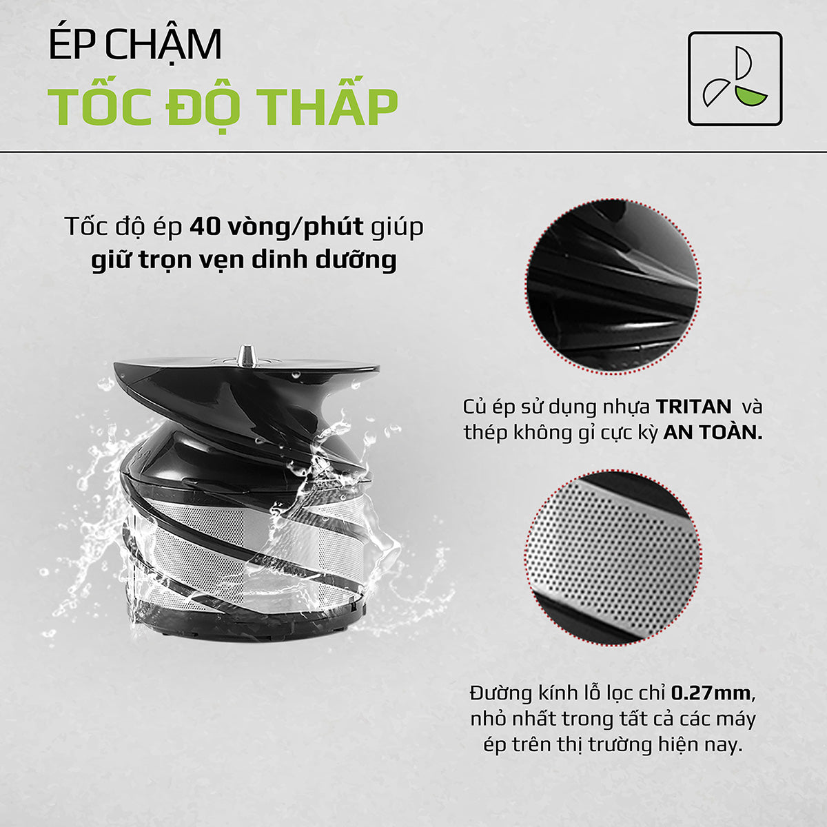 Máy Ép Chậm OLIVO SJ210- Ép Kiệt Bã 97% - Ép Trái Cây Hoa Quả Rau Củ Đa Năng